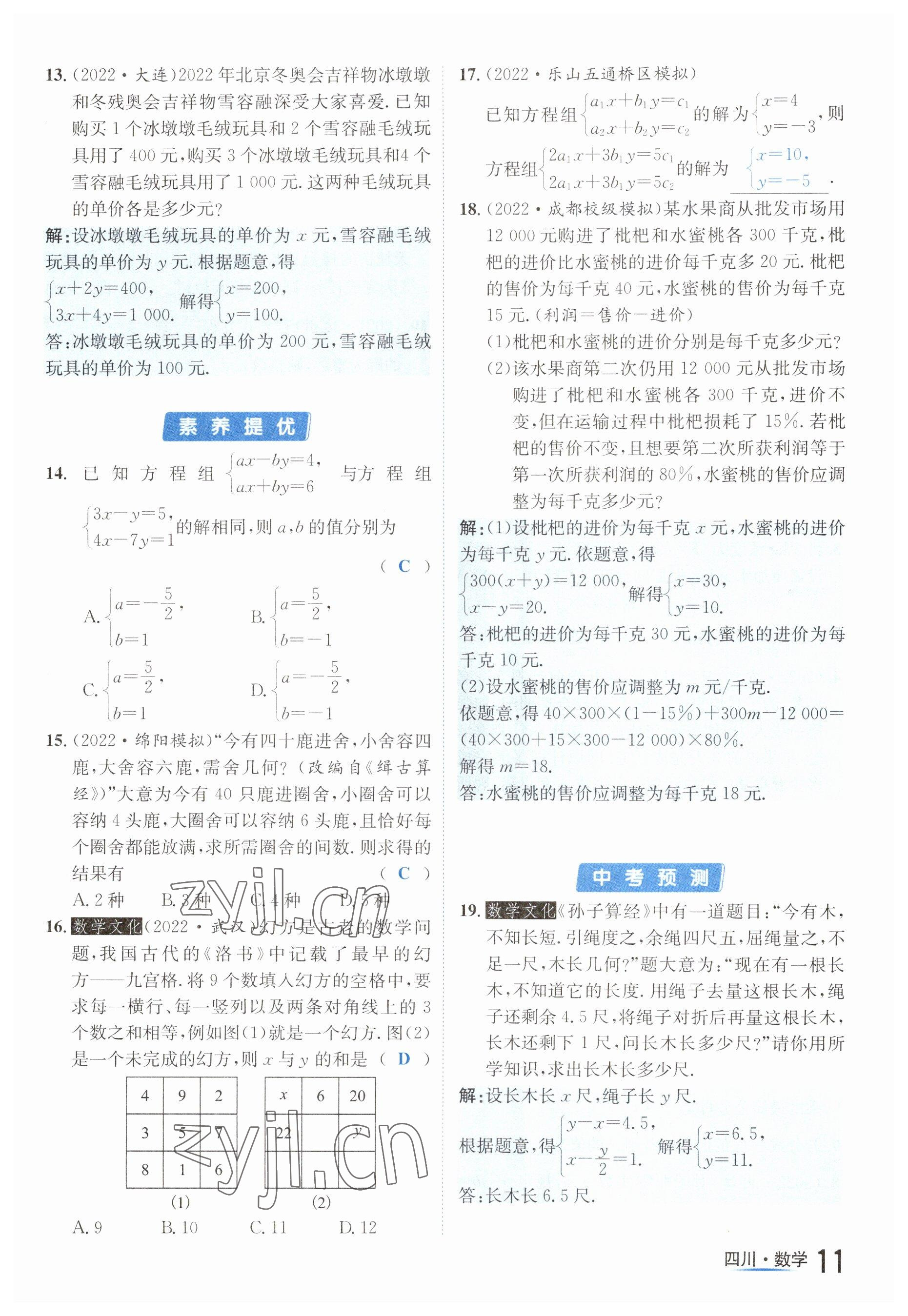 2023年中考2号数学四川专版 参考答案第11页