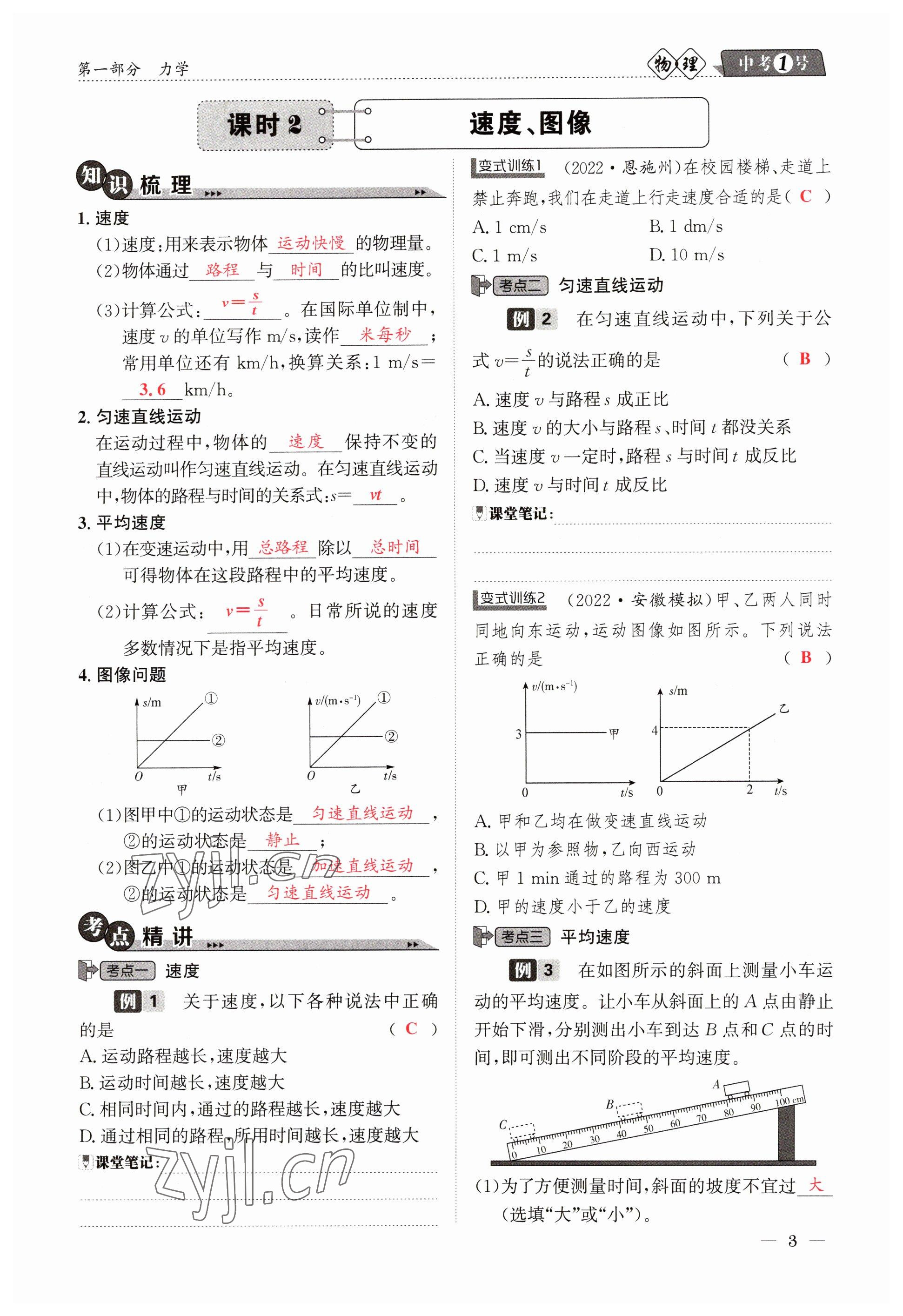 2023年中考1號物理 參考答案第3頁