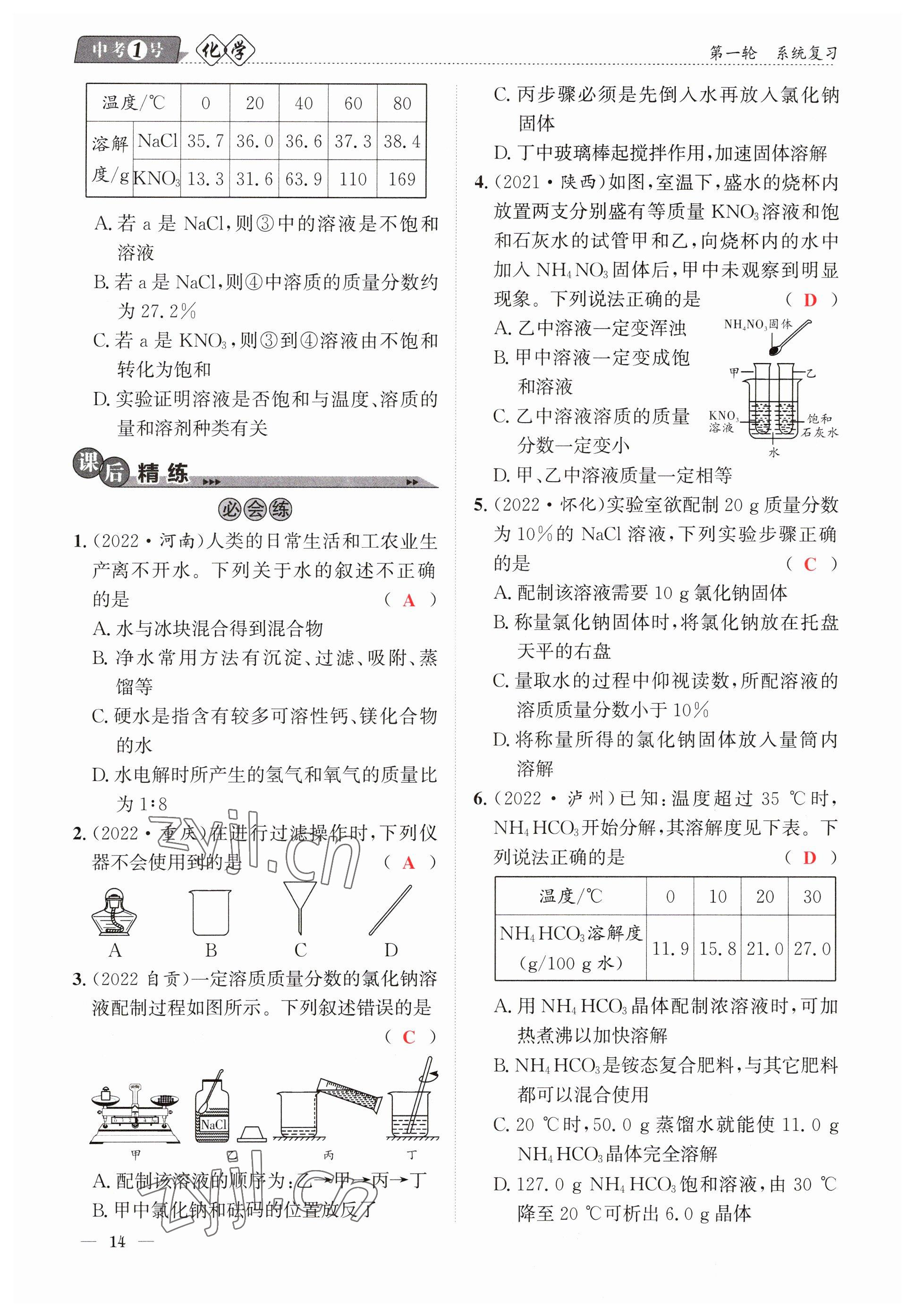 2023年中考1號化學(xué) 參考答案第14頁
