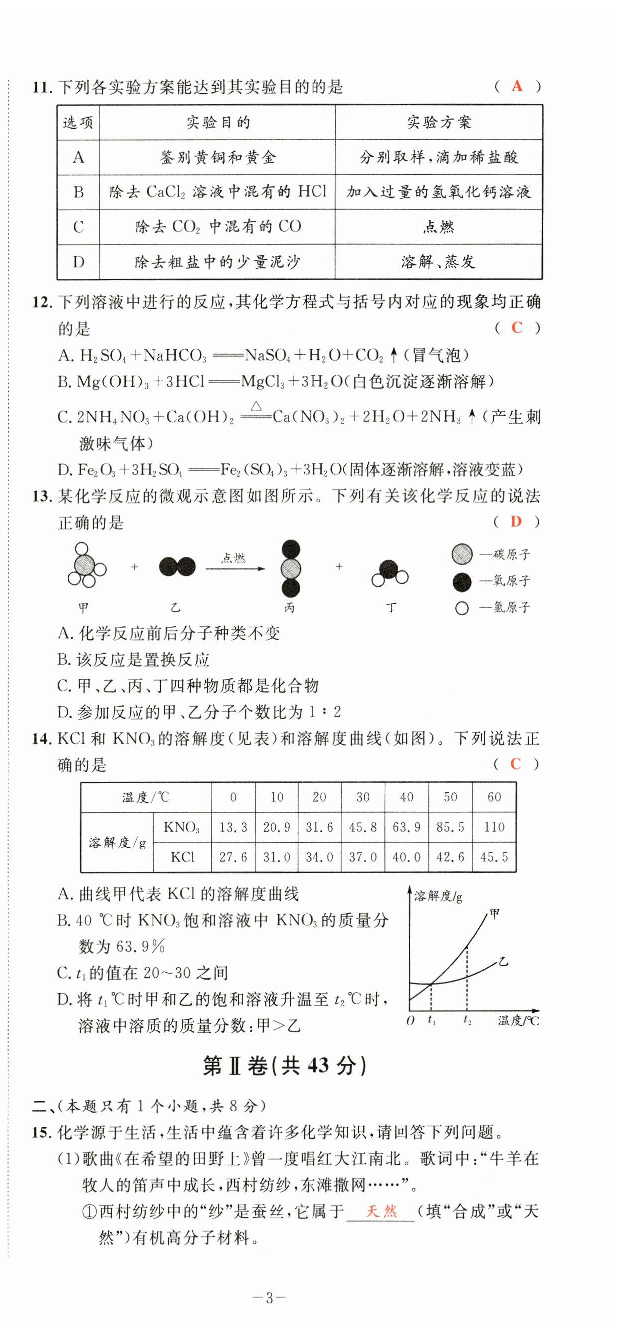 2023年中考1號化學(xué) 第3頁