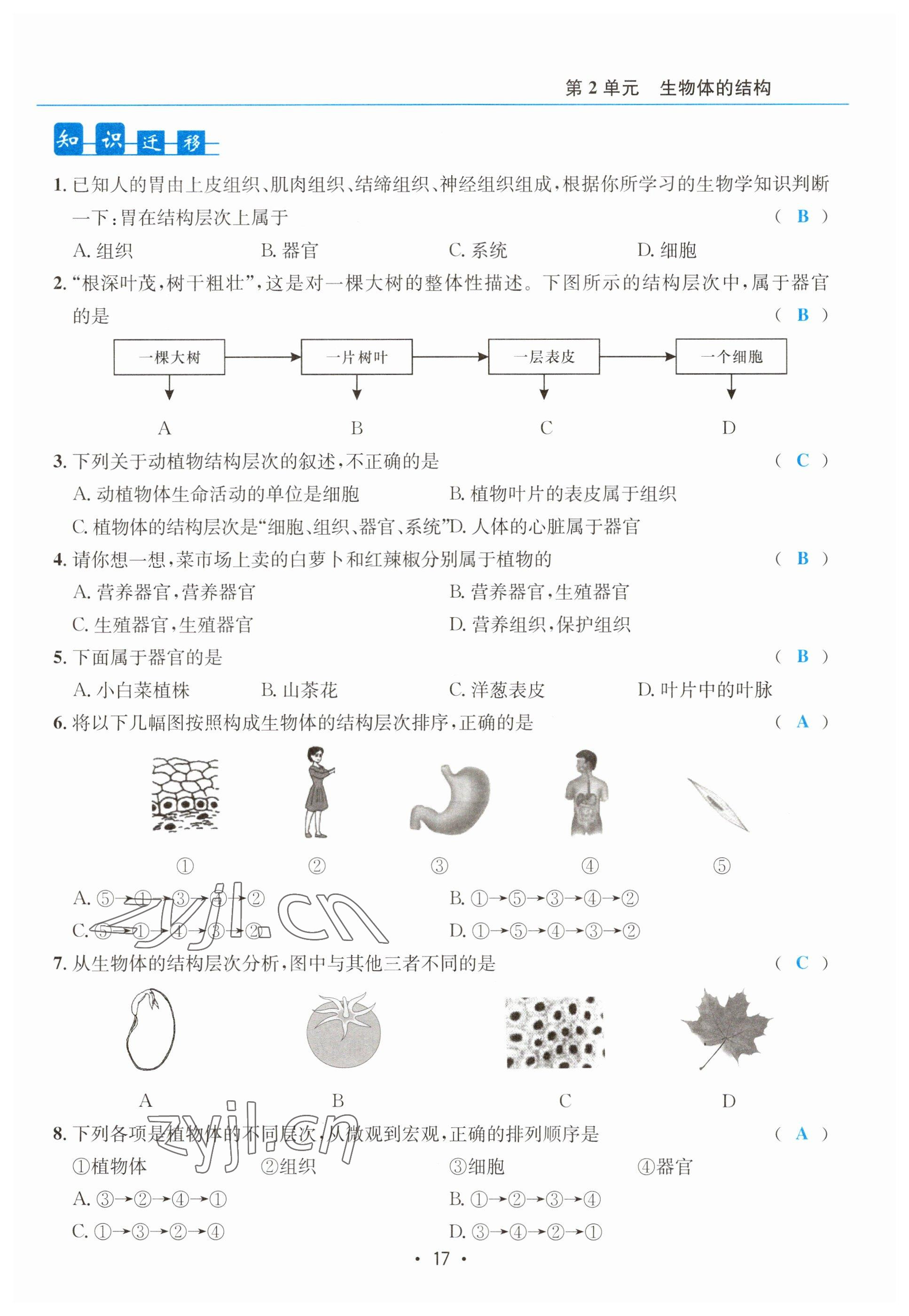 2023年初中生物學科能力培養與備考指導北師大版 參考答案第17頁
