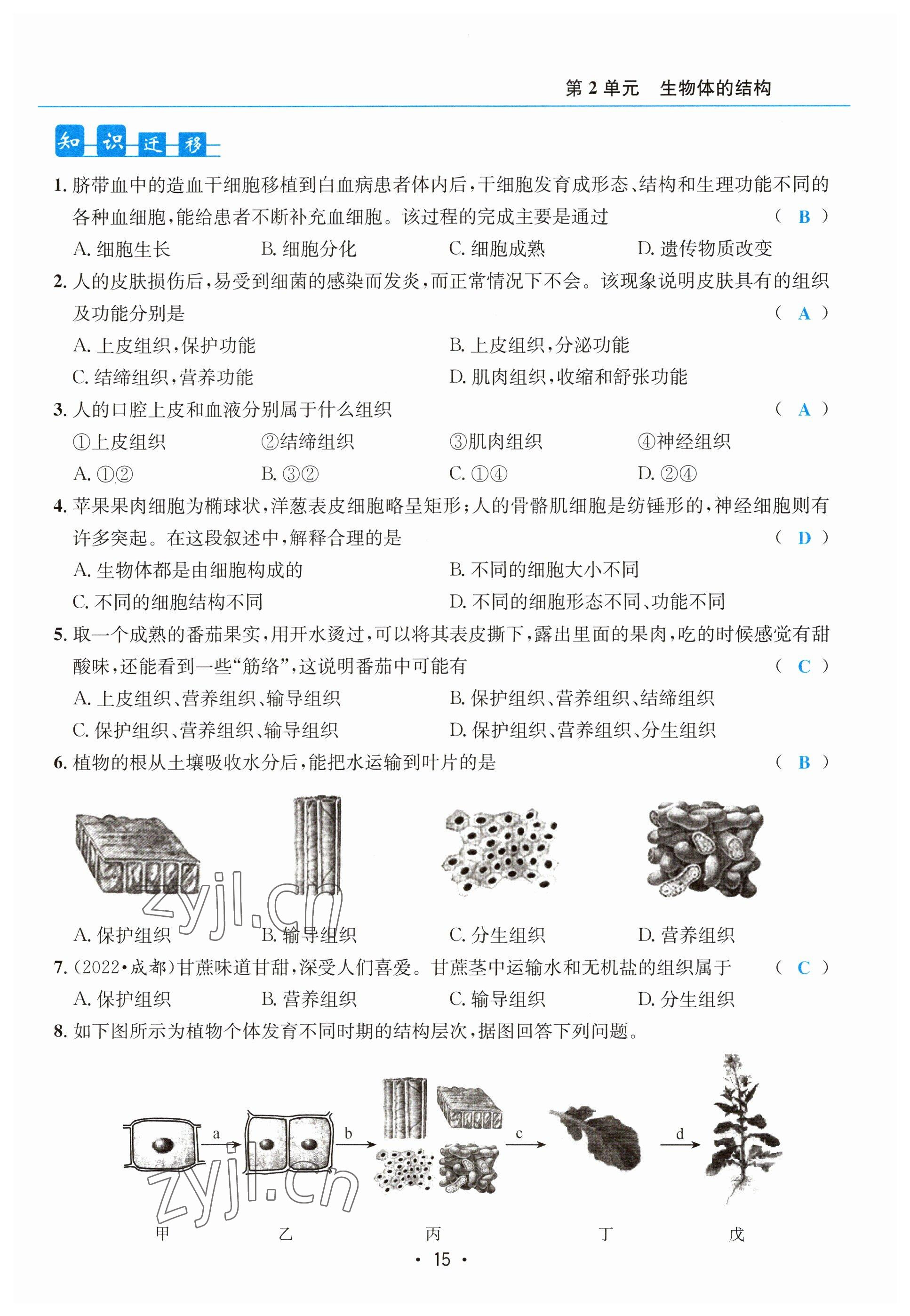 2023年初中生物學科能力培養與備考指導北師大版 參考答案第15頁