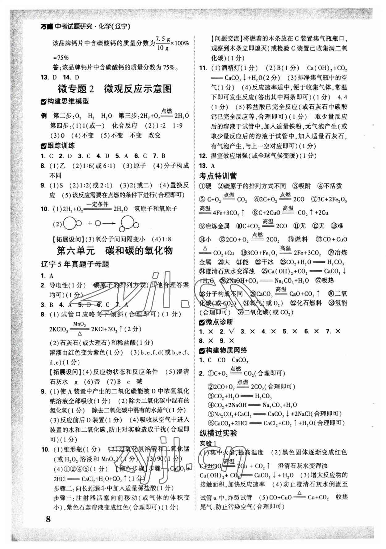 2023年万唯中考试题研究化学人教版辽宁专版 参考答案第7页