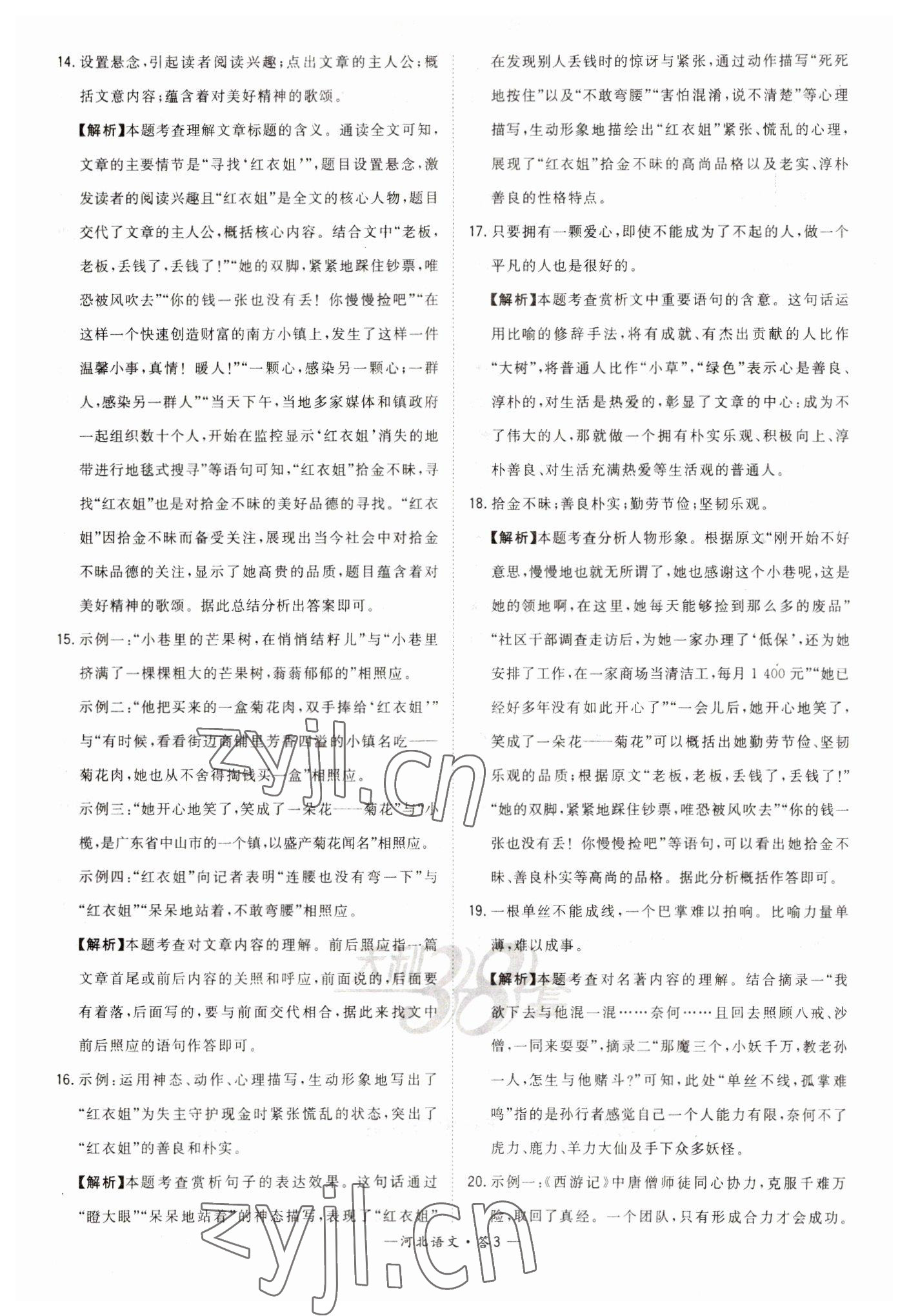 2023年天利38套中考试题精选语文河北专版 参考答案第3页