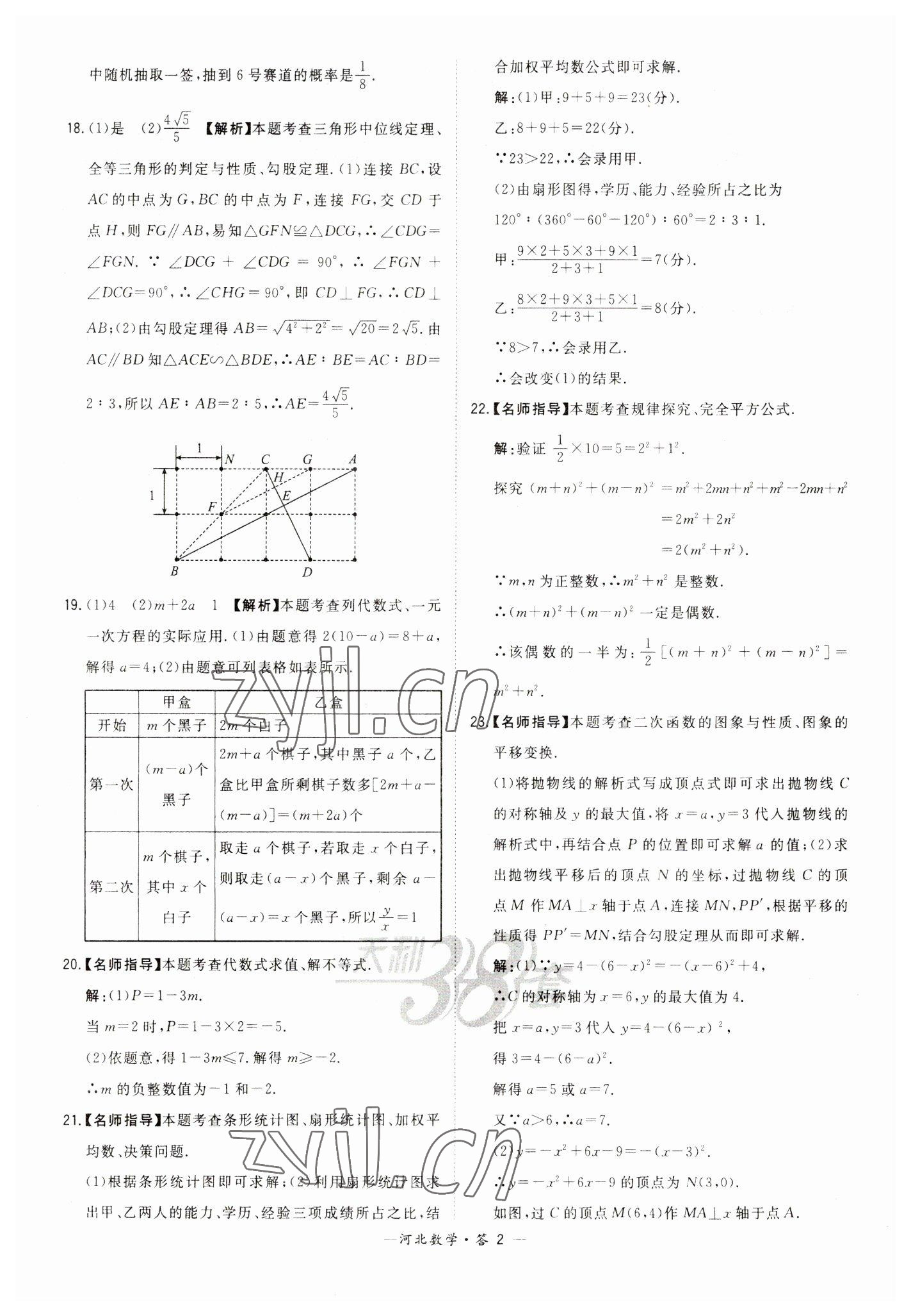 2023年天利38套中考试题精选数学河北专版 参考答案第2页