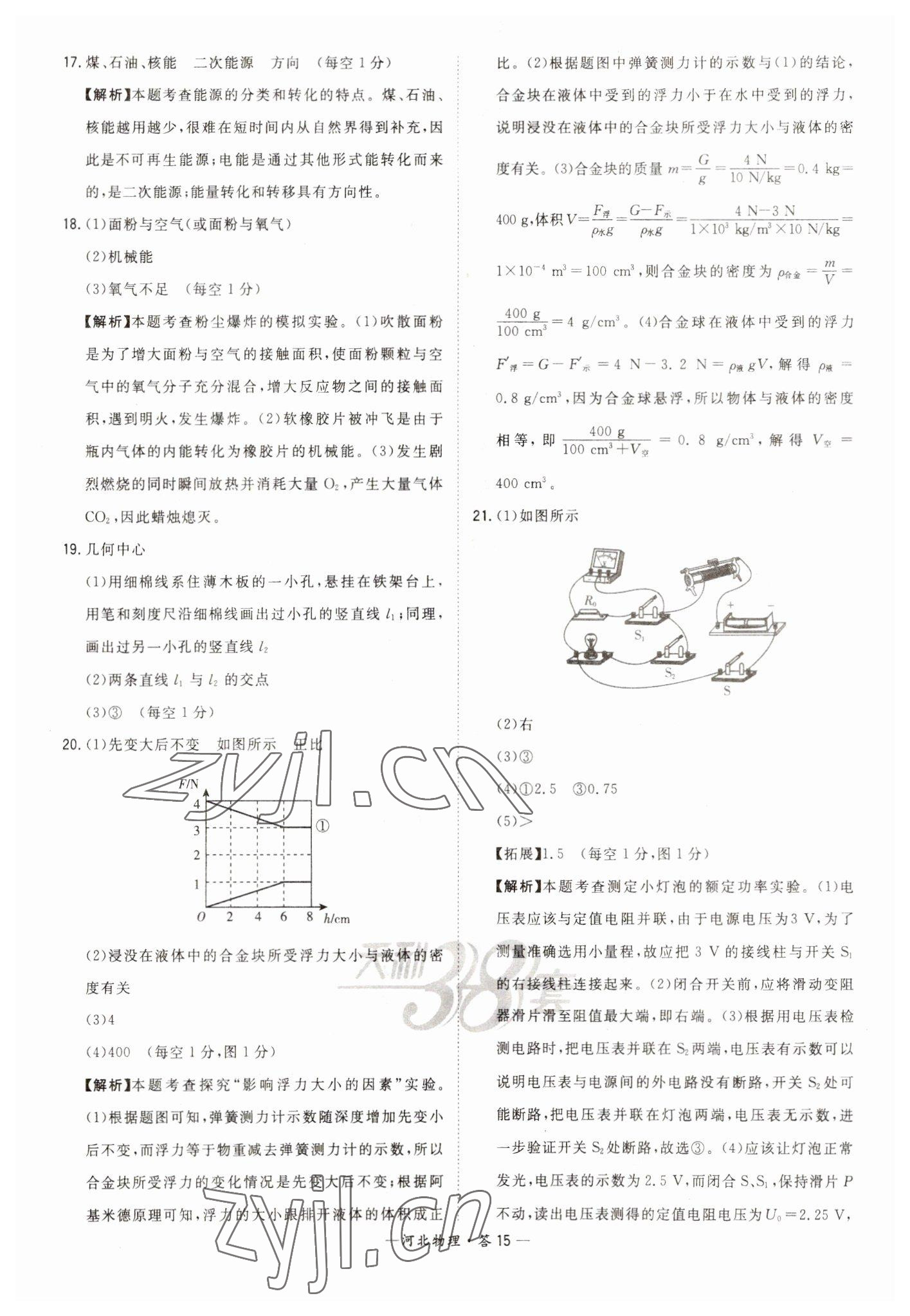 2023年天利38套中考試題精選物理河北專版 參考答案第15頁