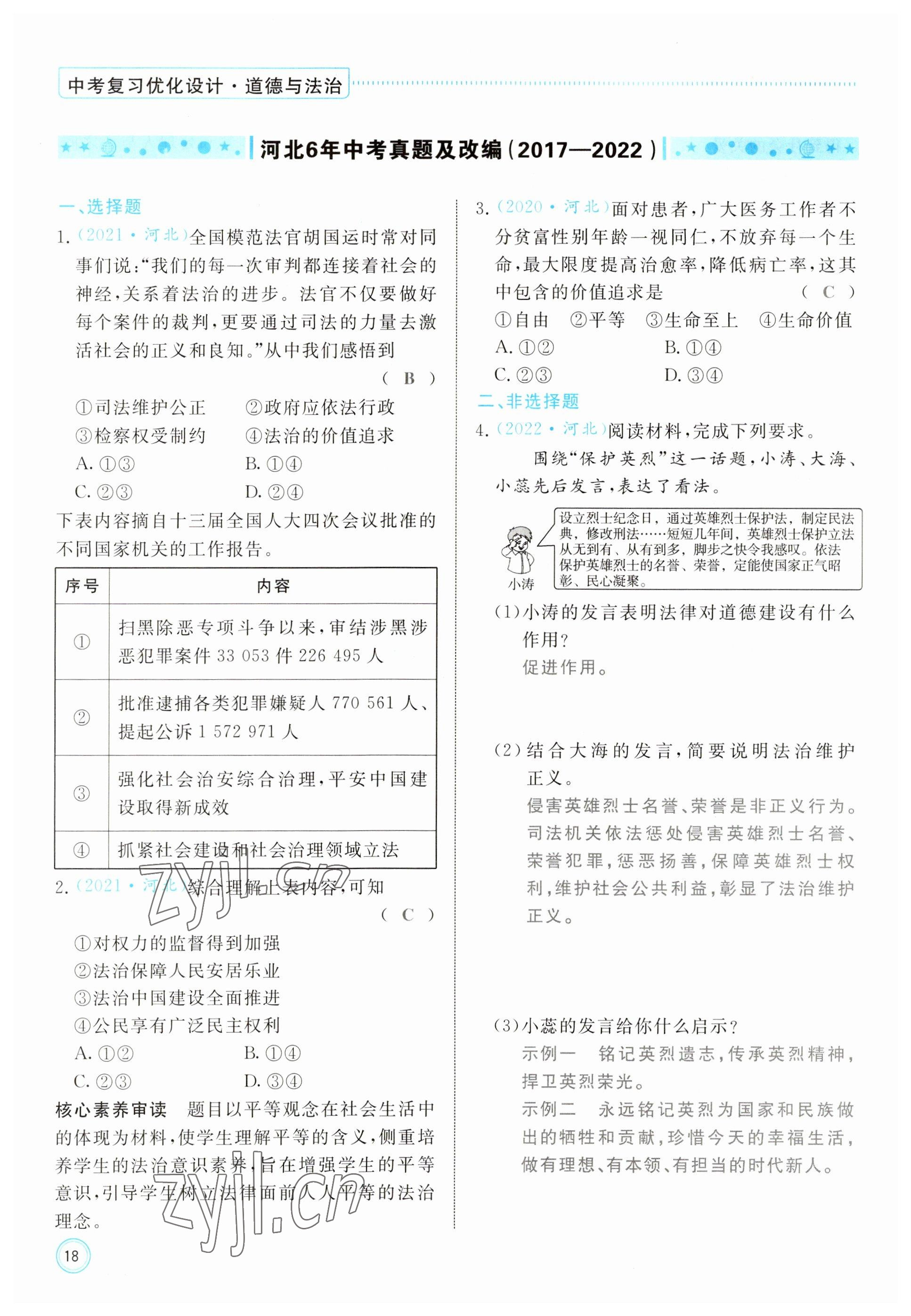 2023年冀考金榜中考總復(fù)習(xí)優(yōu)化設(shè)計(jì)道德與法治 參考答案第18頁