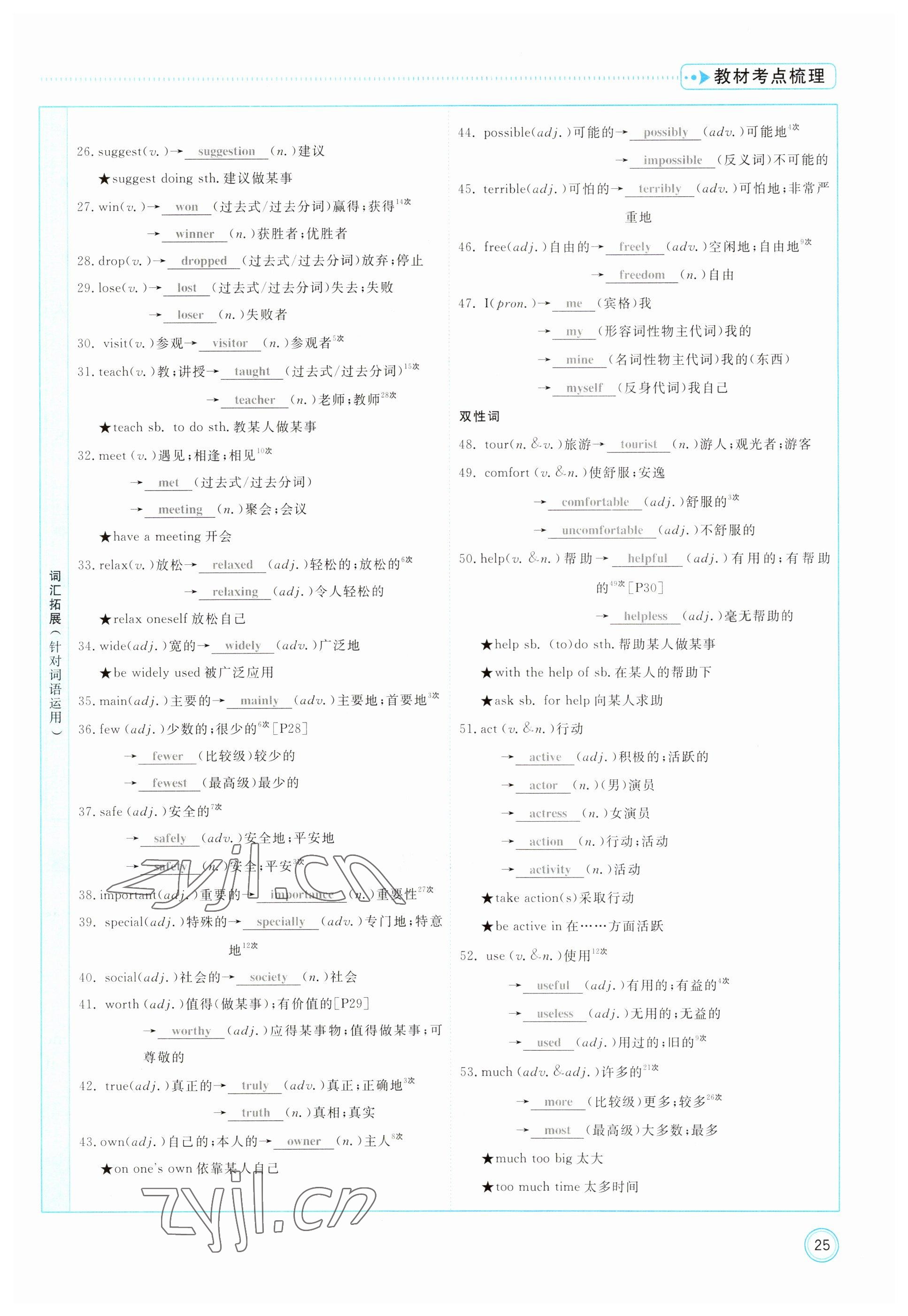 2023年冀考金榜中考總復習優(yōu)化設計英語冀教版 參考答案第25頁