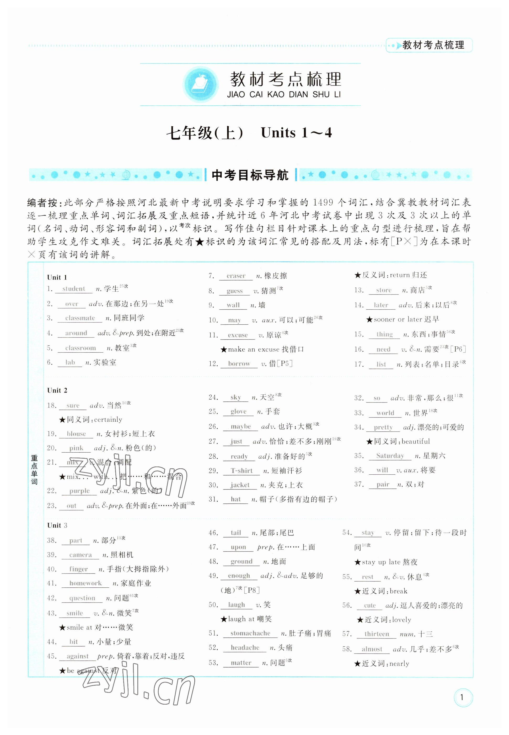 2023年冀考金榜中考總復(fù)習(xí)優(yōu)化設(shè)計(jì)英語冀教版 參考答案第1頁