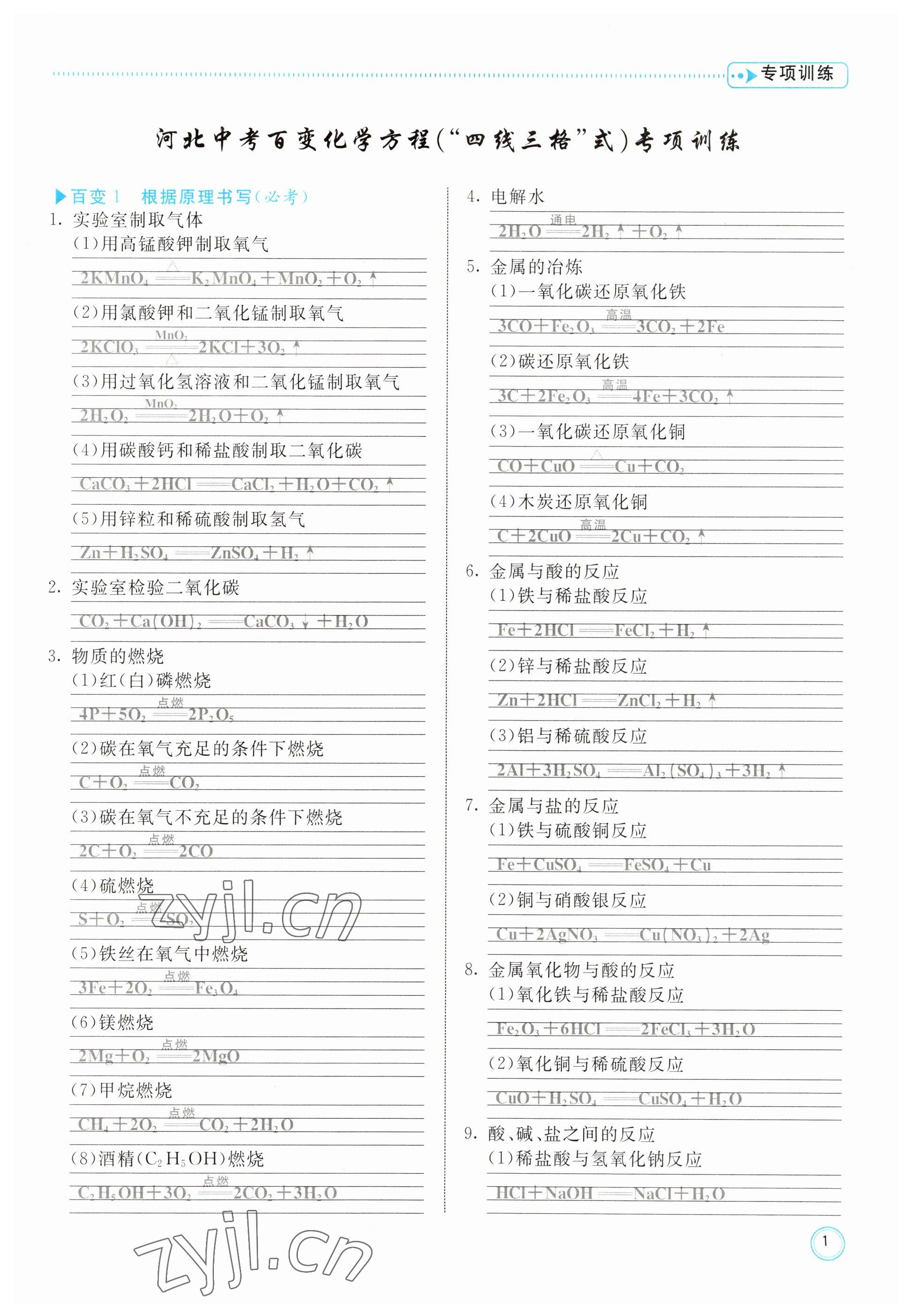 2023年冀考金榜中考總復(fù)習(xí)優(yōu)化設(shè)計化學(xué) 參考答案第1頁