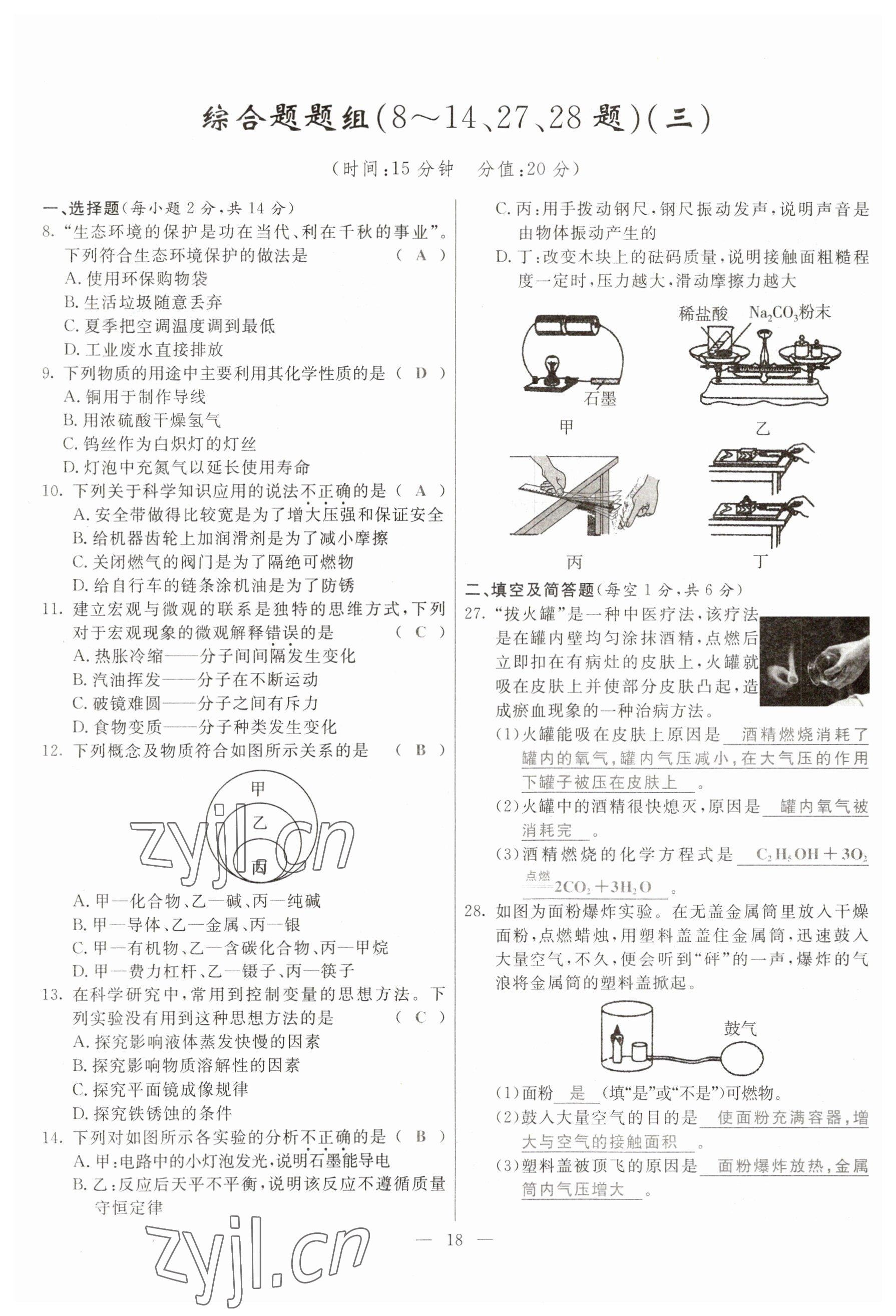 2023年冀考金榜中考總復(fù)習(xí)優(yōu)化設(shè)計(jì)化學(xué) 參考答案第18頁