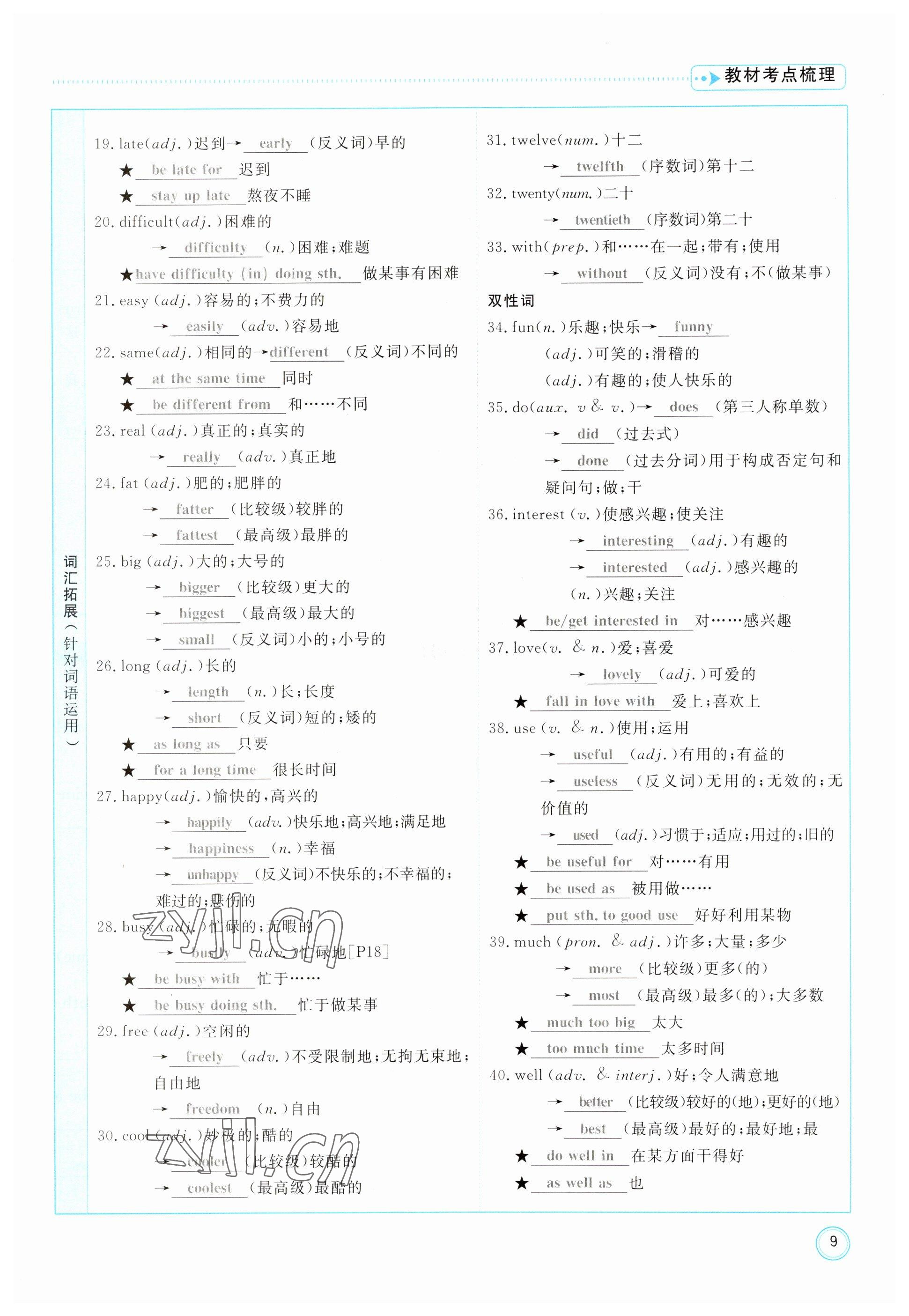 2023年冀考金榜中考總復(fù)習(xí)優(yōu)化設(shè)計(jì)英語(yǔ)人教版 參考答案第9頁(yè)