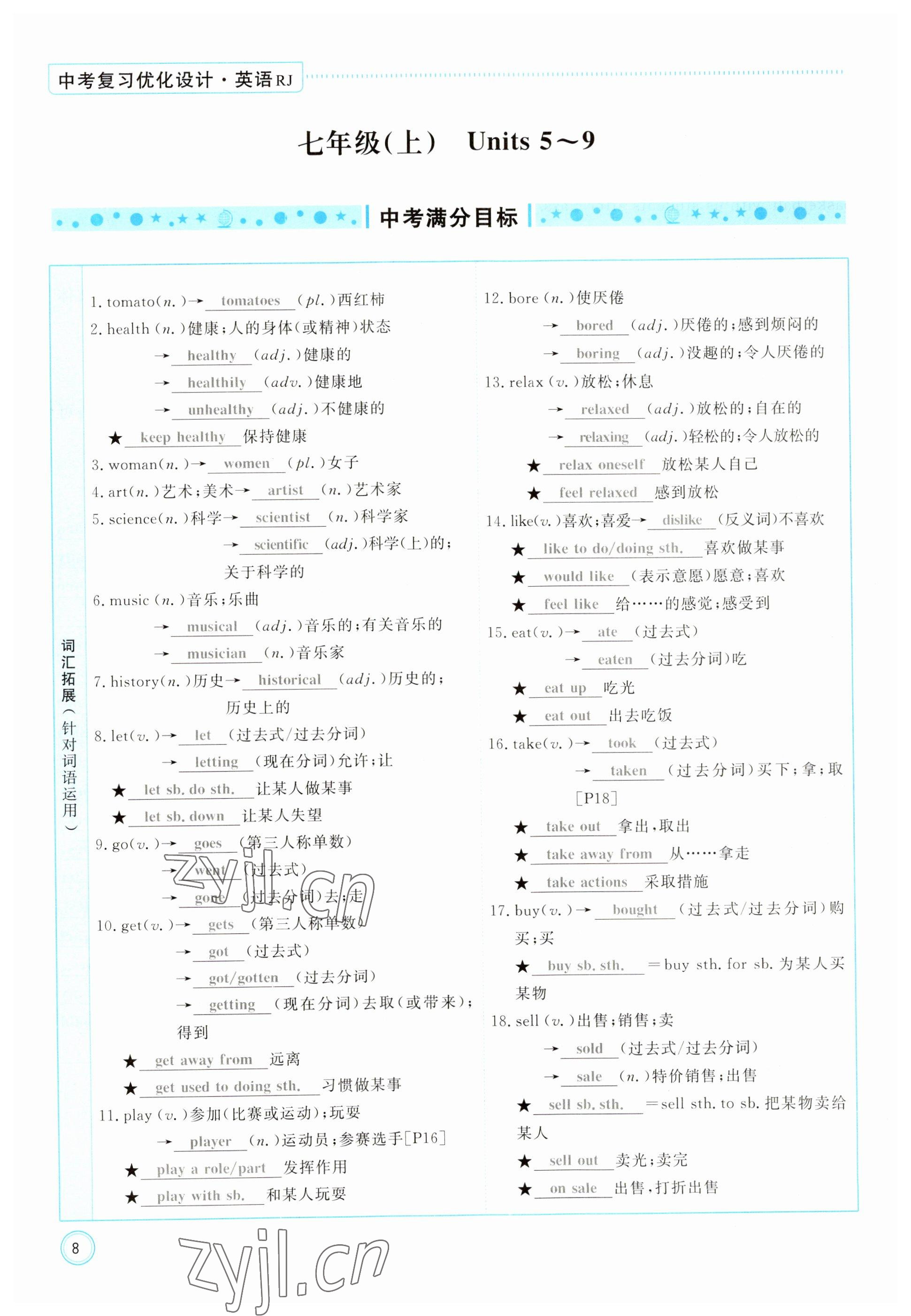 2023年冀考金榜中考總復(fù)習(xí)優(yōu)化設(shè)計(jì)英語人教版 參考答案第8頁