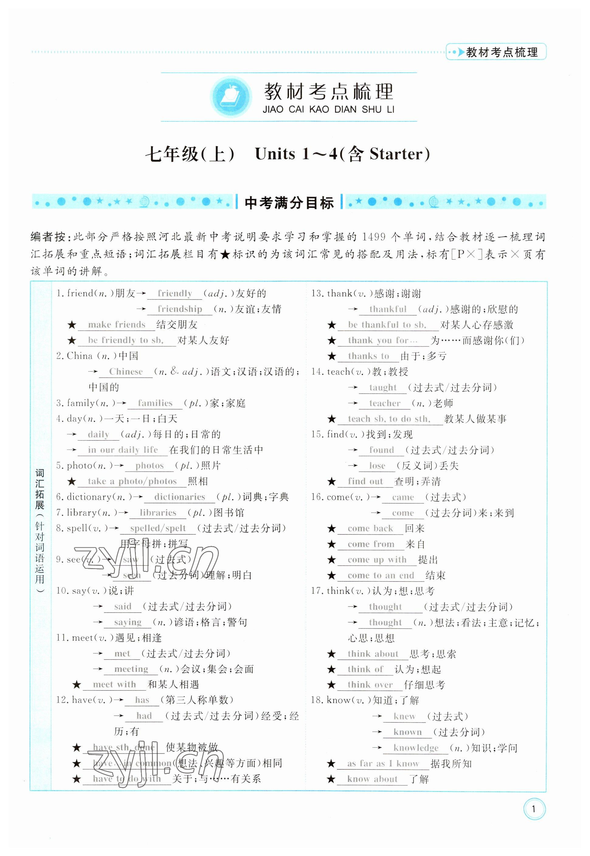 2023年冀考金榜中考總復(fù)習(xí)優(yōu)化設(shè)計(jì)英語人教版 參考答案第1頁