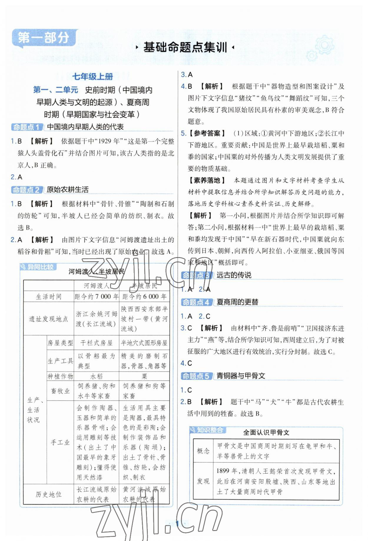 2023年金考卷中考真題分類訓(xùn)練歷史 參考答案第1頁(yè)