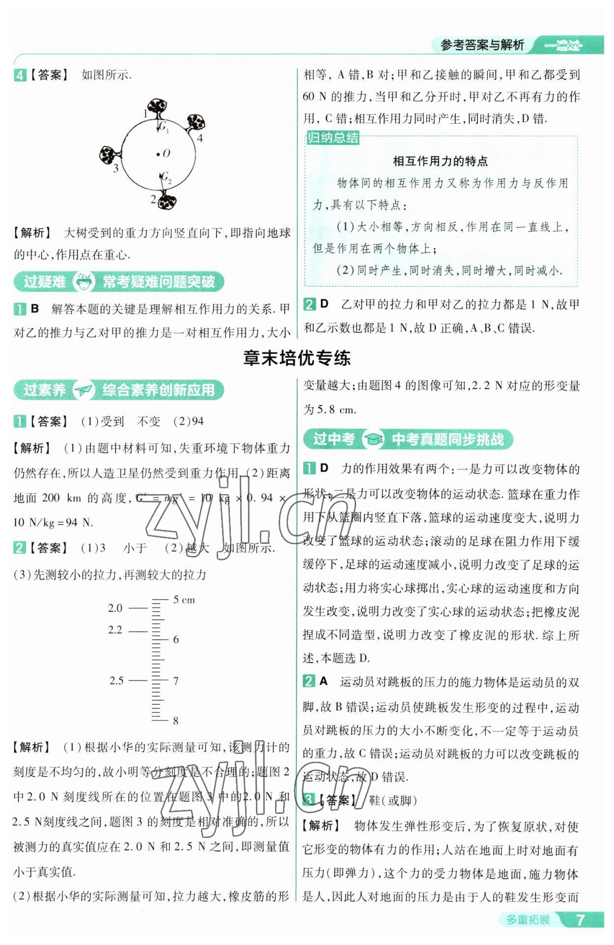 2023年一遍過八年級(jí)物理下冊(cè)人教版 參考答案第7頁