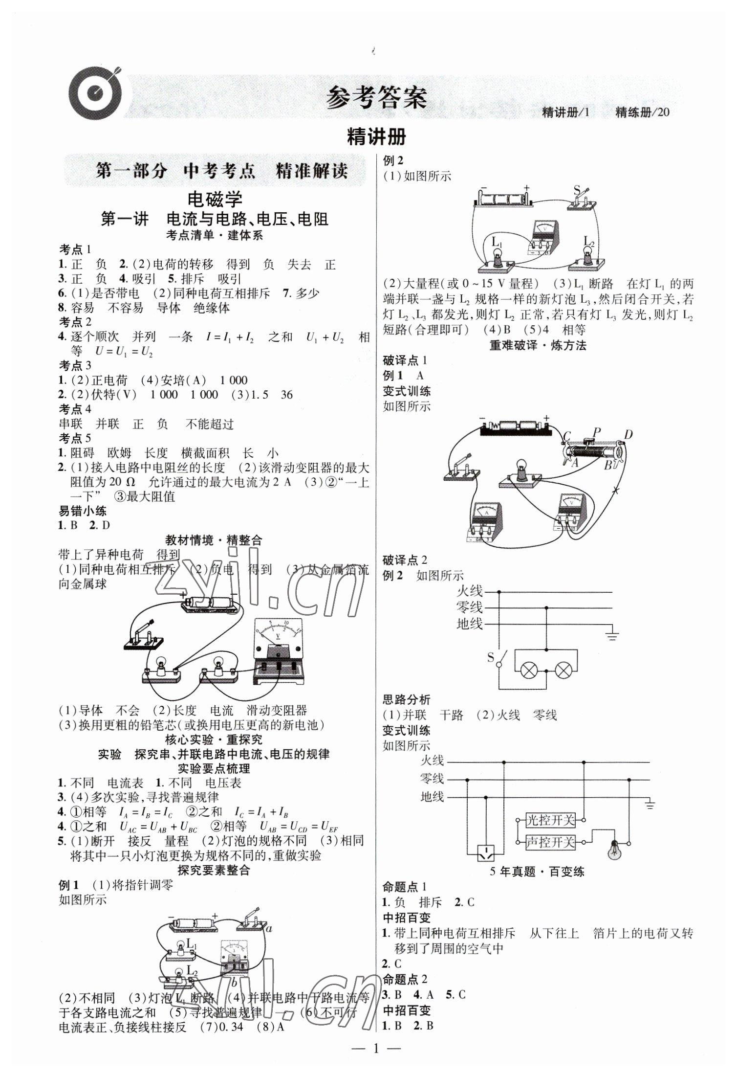 2023年鼎成中考精准提分物理河南专版 参考答案第1页