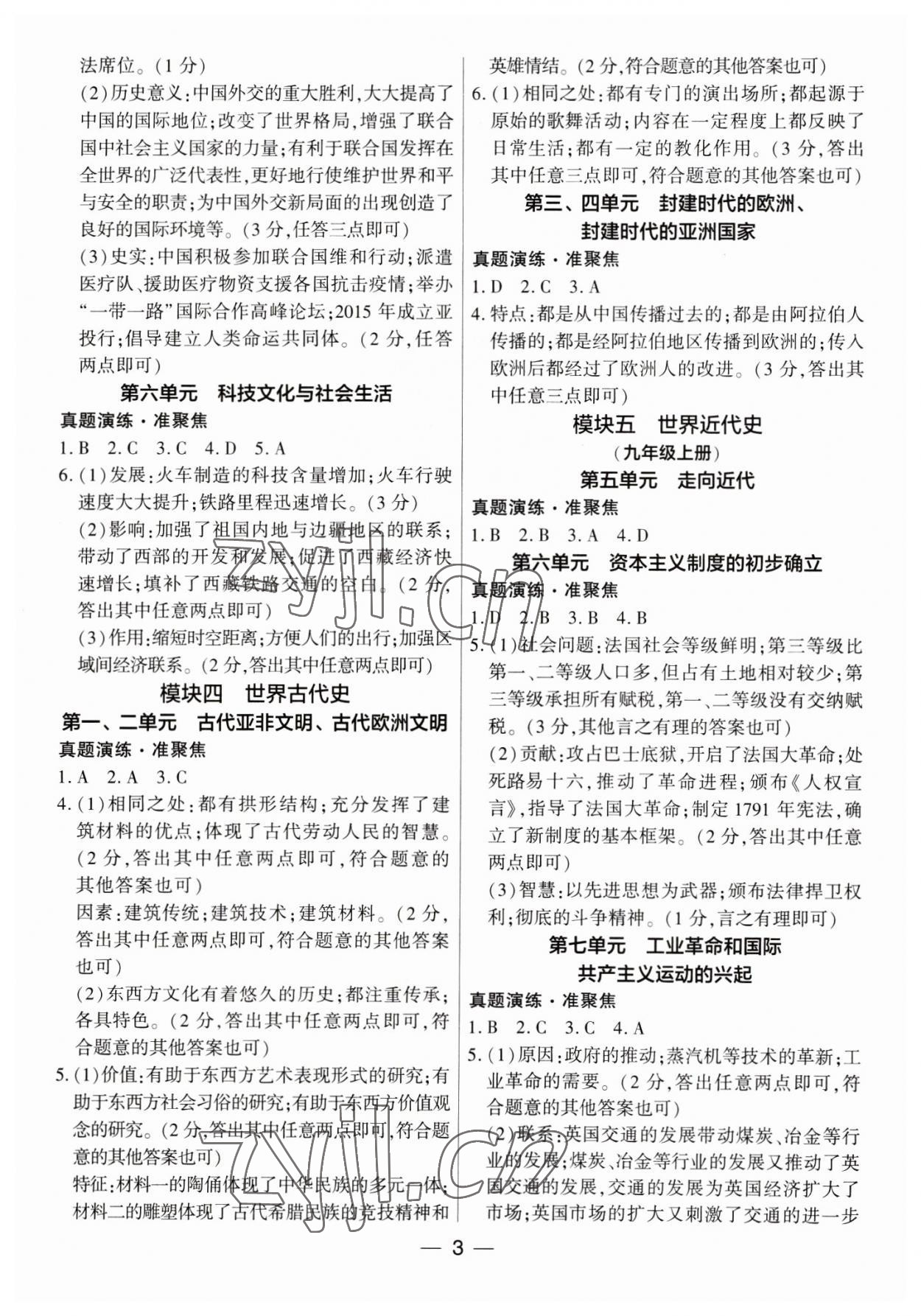 2023年鼎成中考精准提分历史河南专版 参考答案第3页