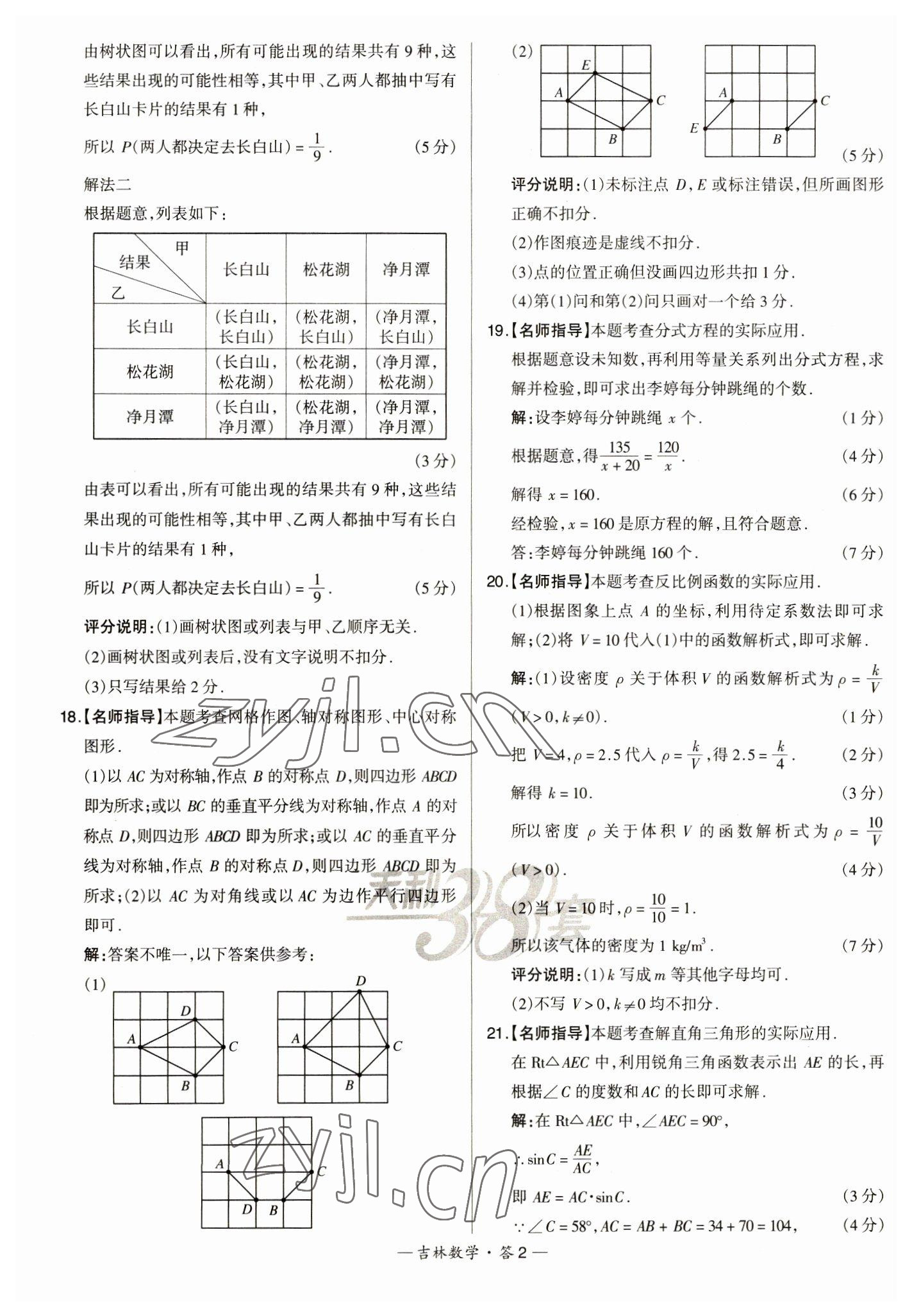 2023年天利38套中考試題精選數(shù)學(xué)中考吉林專版 參考答案第2頁