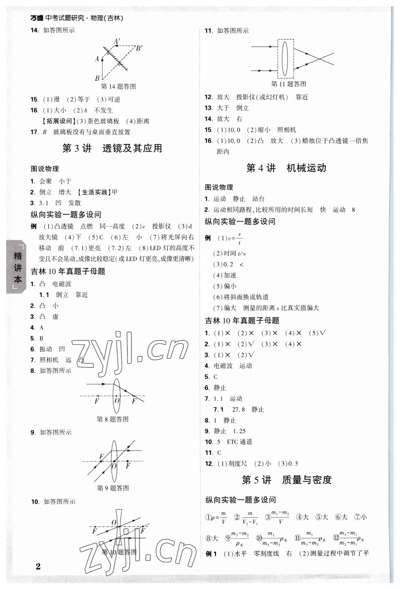 2023年万唯中考试题研究物理吉林专版 参考答案第2页