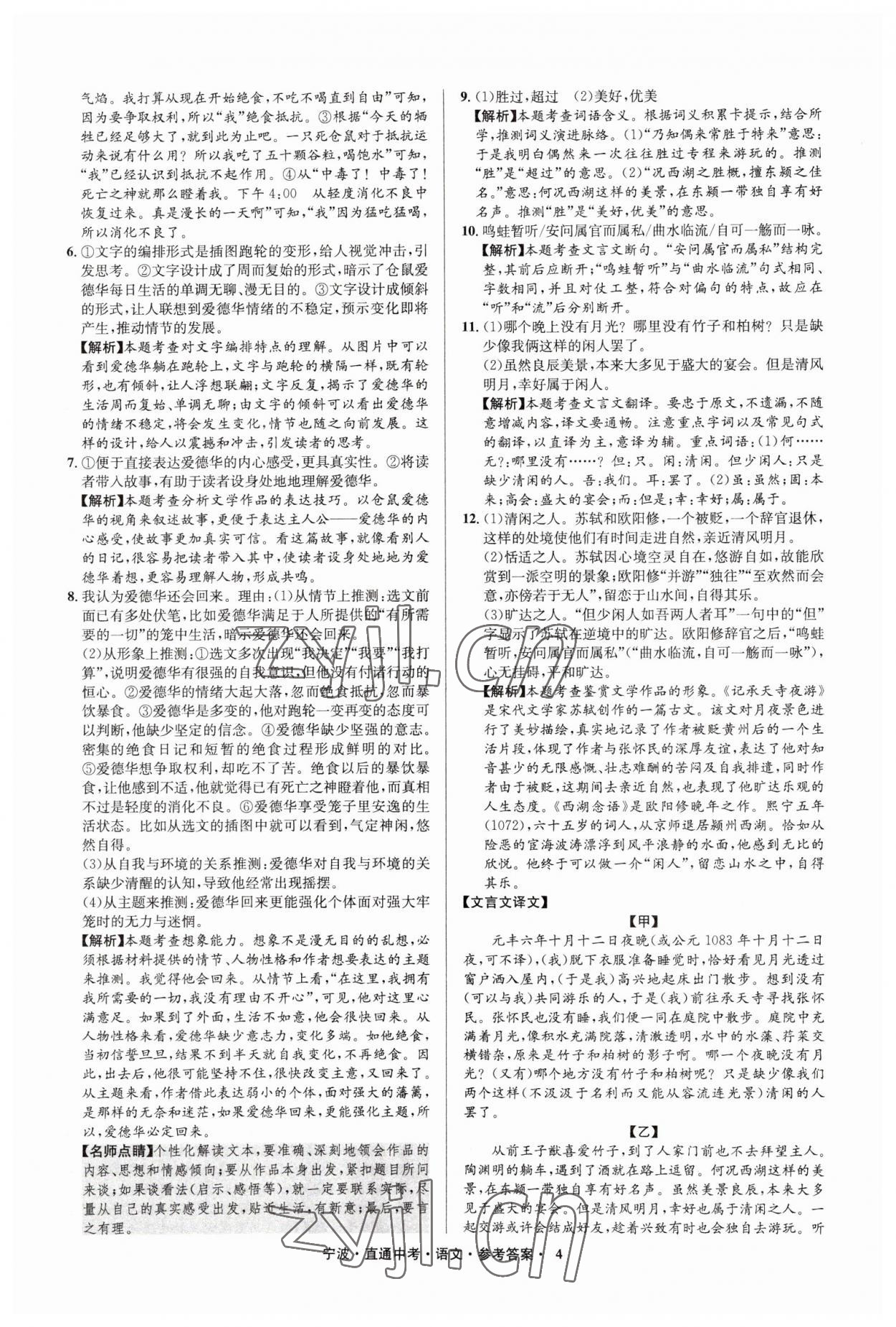 2023年直通中考中考試題精編九年級(jí)語(yǔ)文寧波專版 參考答案第4頁(yè)