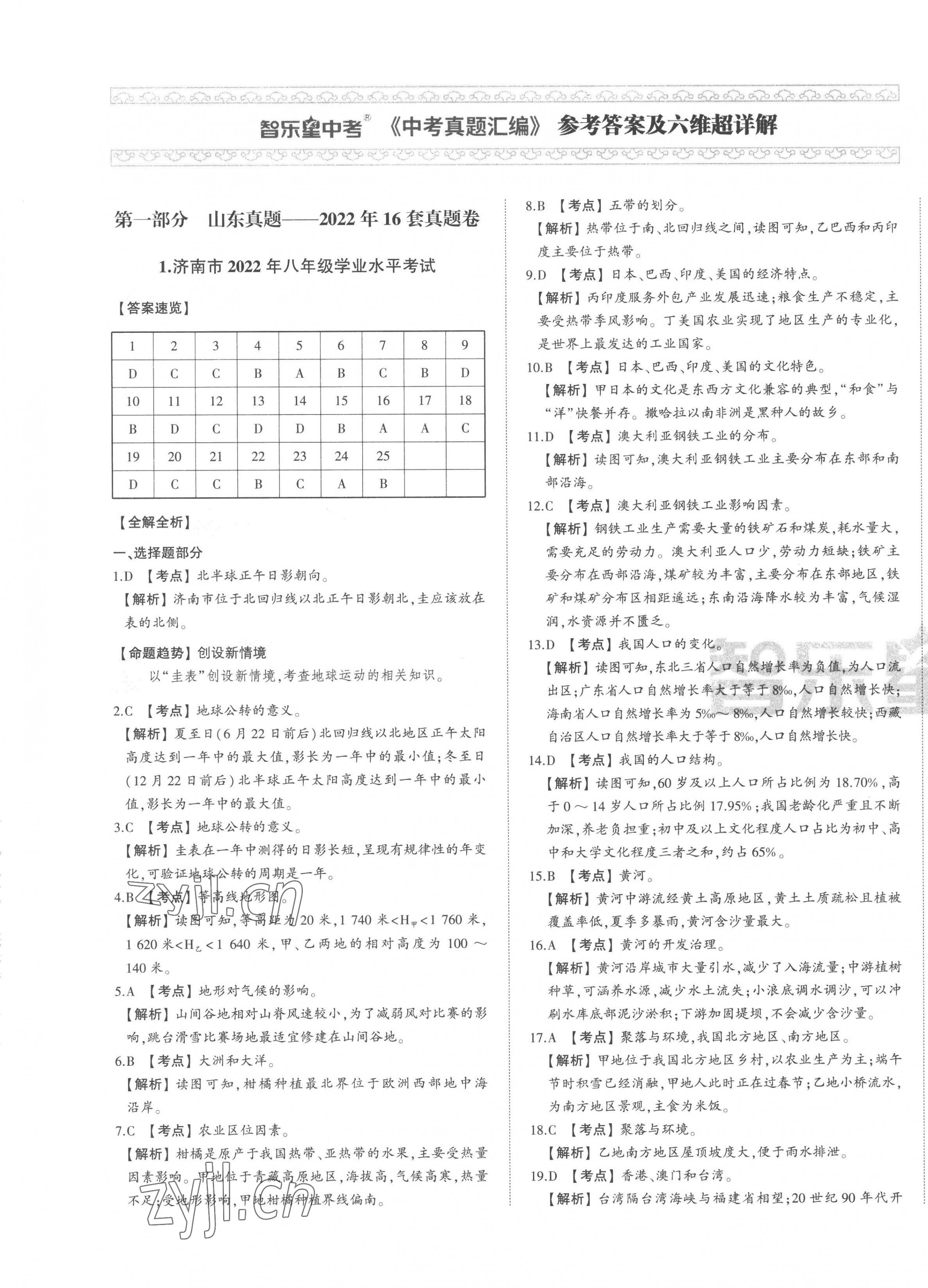 2023年智樂星中考中考真題匯編地理山東專版 第1頁