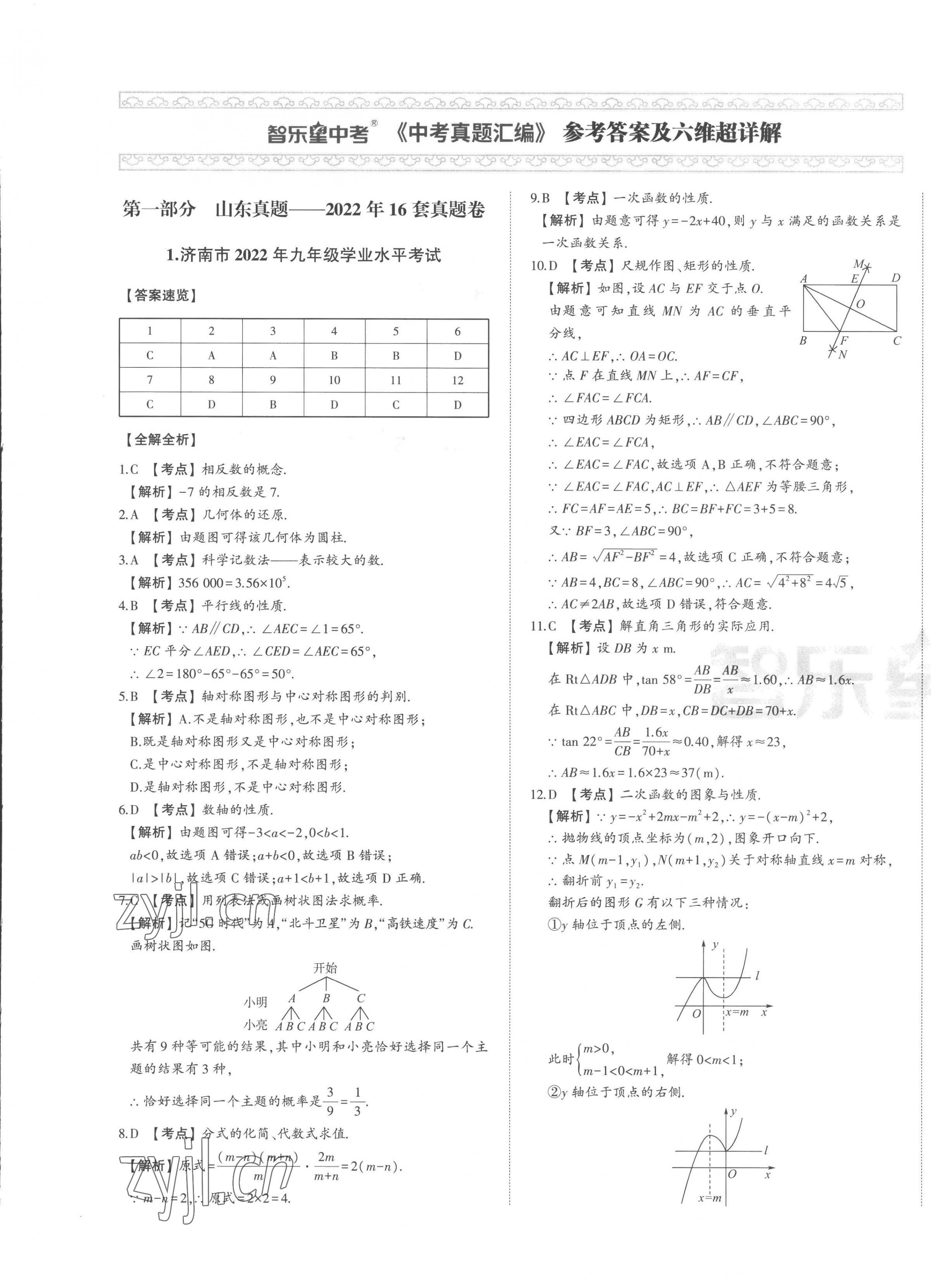 2023年智樂星中考中考真題匯編數學山東專版 第1頁