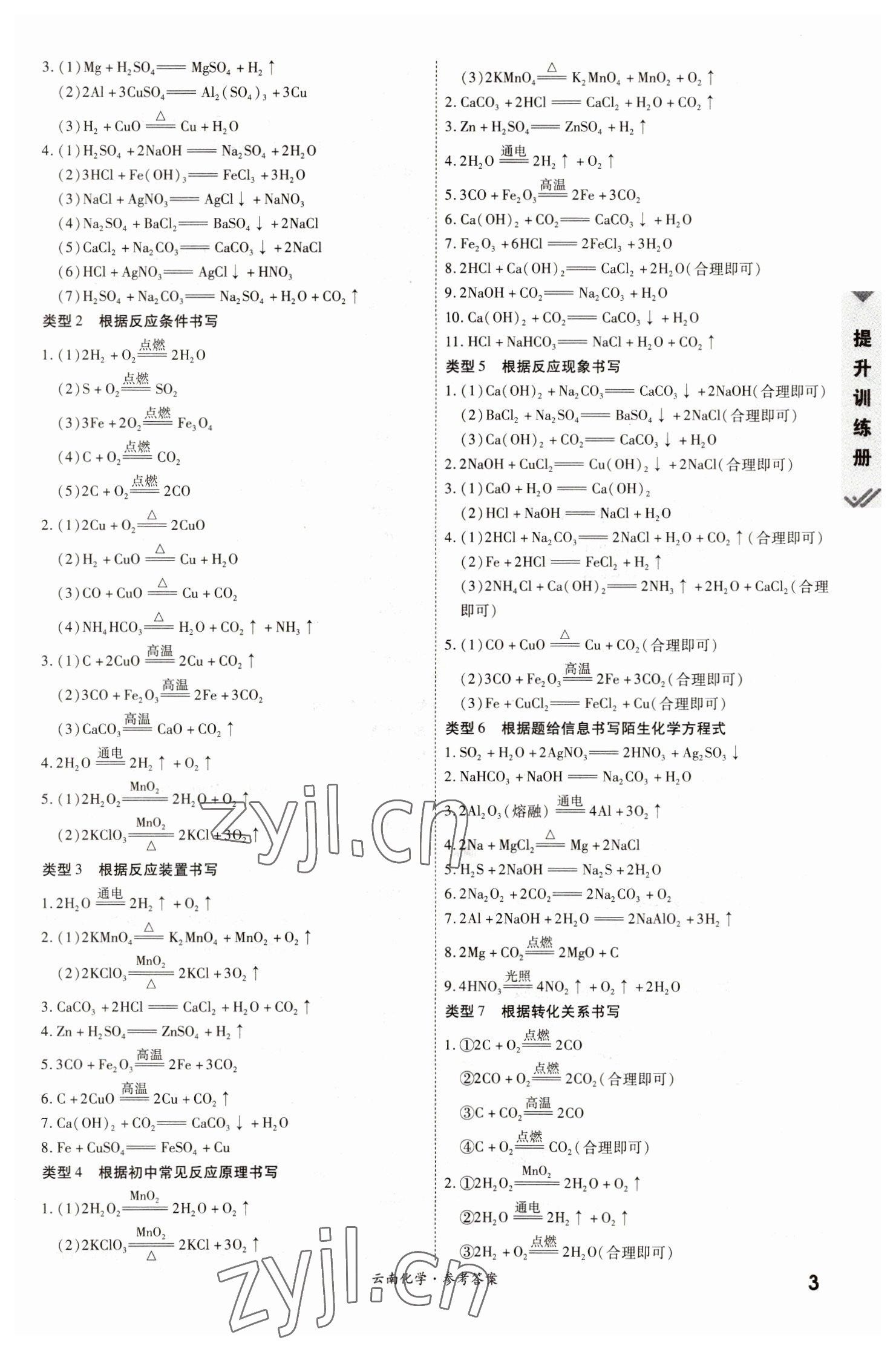 2023年一戰(zhàn)成名中考真題與拓展訓(xùn)練化學(xué)云南專版 參考答案第2頁