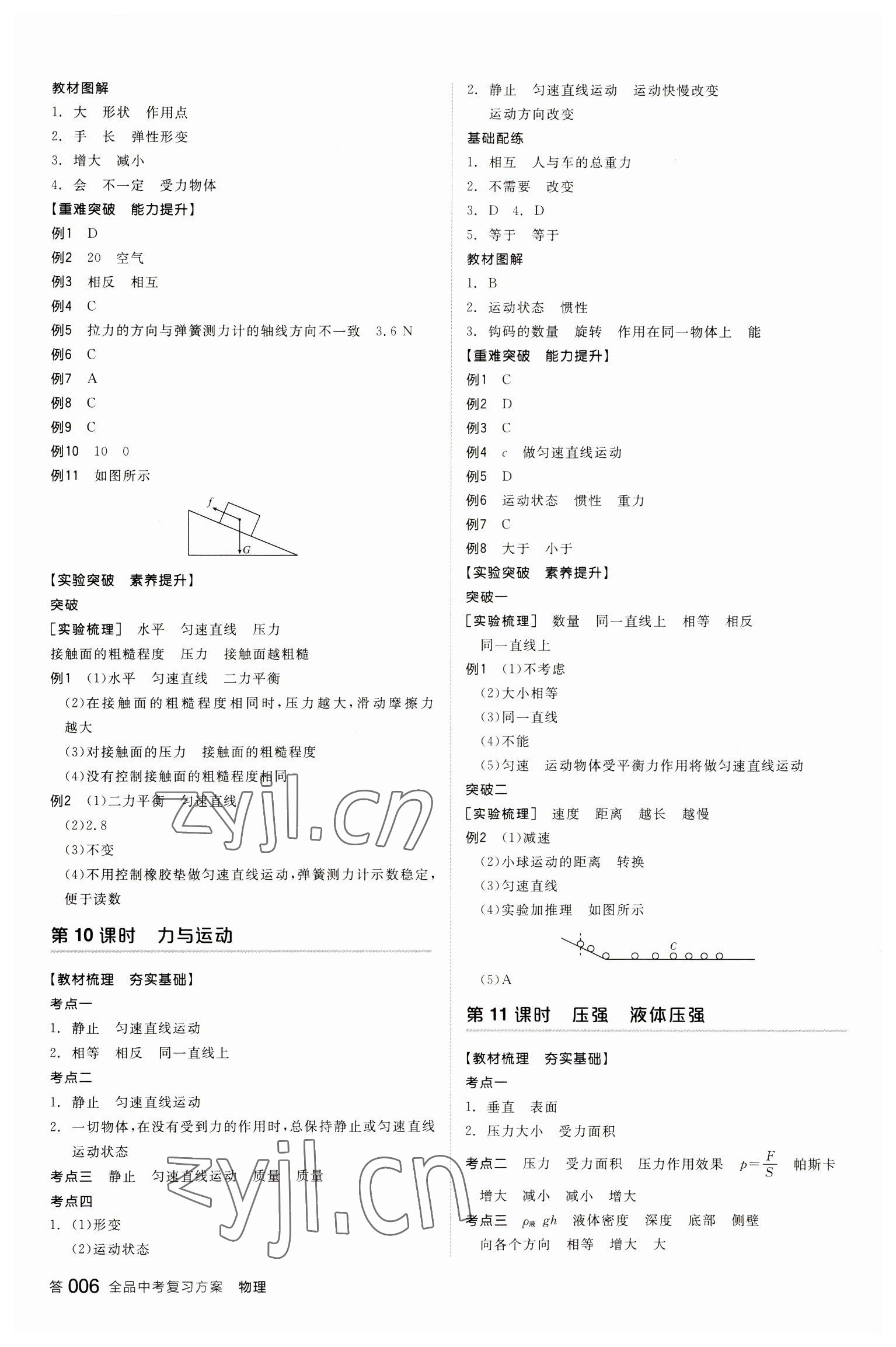 2023年全品中考復(fù)習(xí)方案物理聽課手冊蘇科版江蘇專版 參考答案第5頁