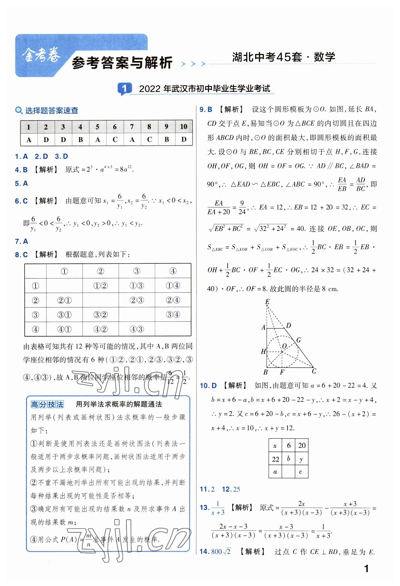 2023年金考卷45套匯編數(shù)學(xué)湖北專版 第1頁