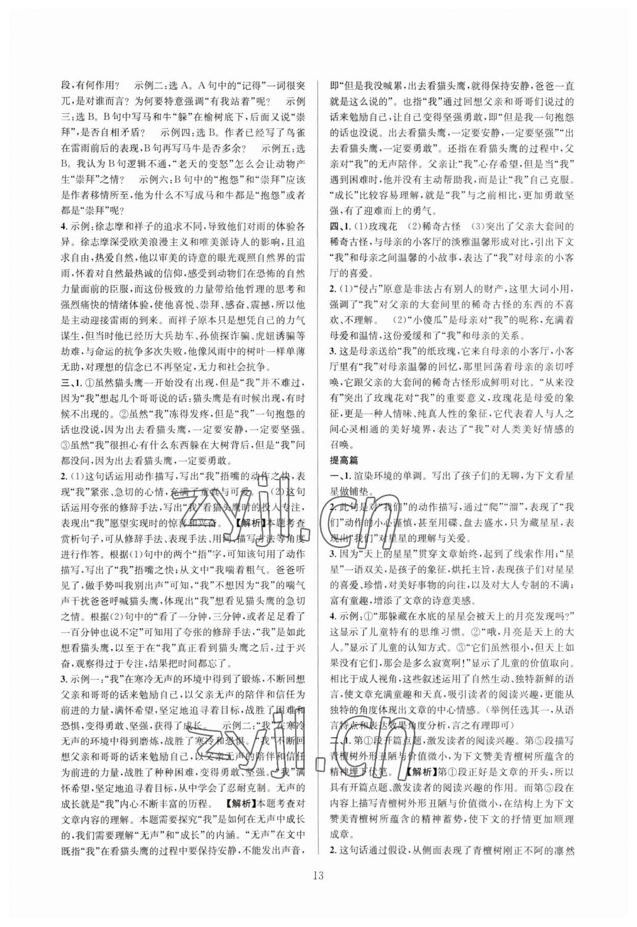 2023年全優(yōu)方案中考捷徑語文&nbsp;參考答案第13頁