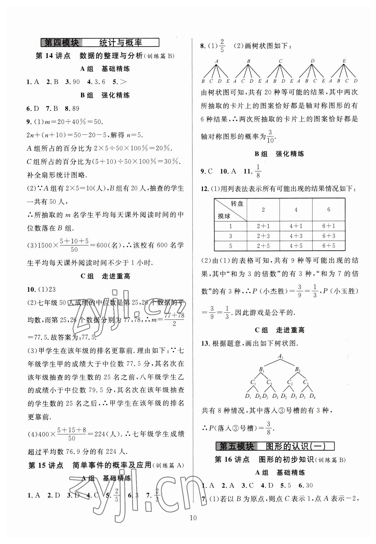 2023年全優(yōu)方案中考捷徑數(shù)學(xué) 參考答案第10頁