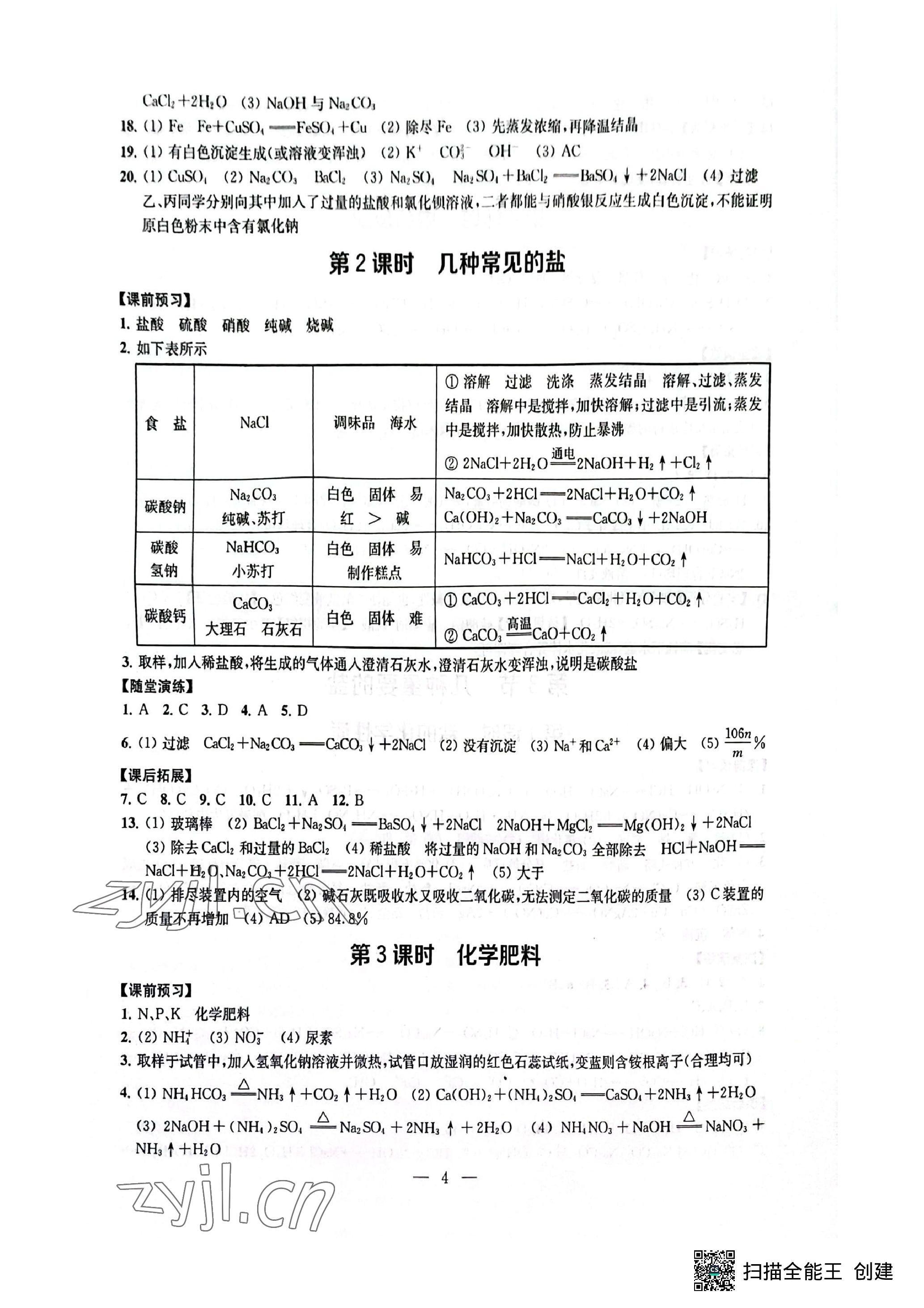 2023年創(chuàng)新優(yōu)化學(xué)案九年級化學(xué)下冊滬教版 參考答案第4頁