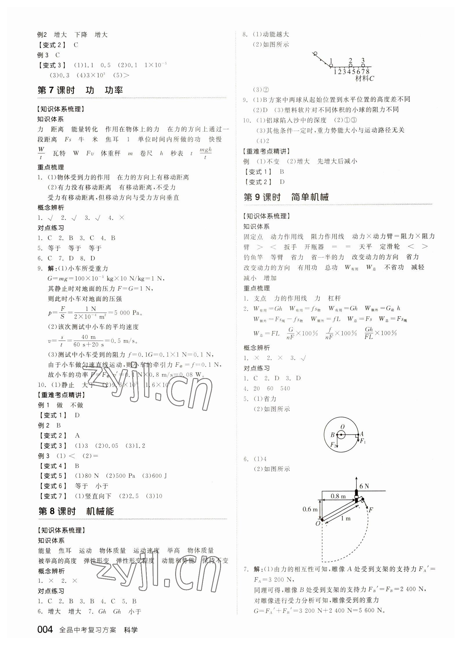 2023年全品中考復(fù)習(xí)方案科學(xué)（物理地理）杭州專版 參考答案第3頁