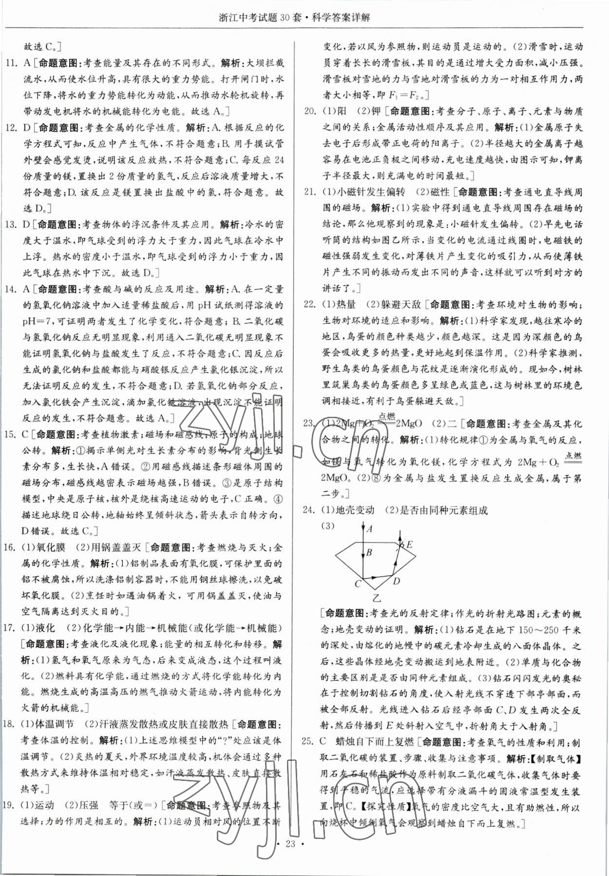 2023年浙江中考試題30套科學(xué) 參考答案第23頁(yè)