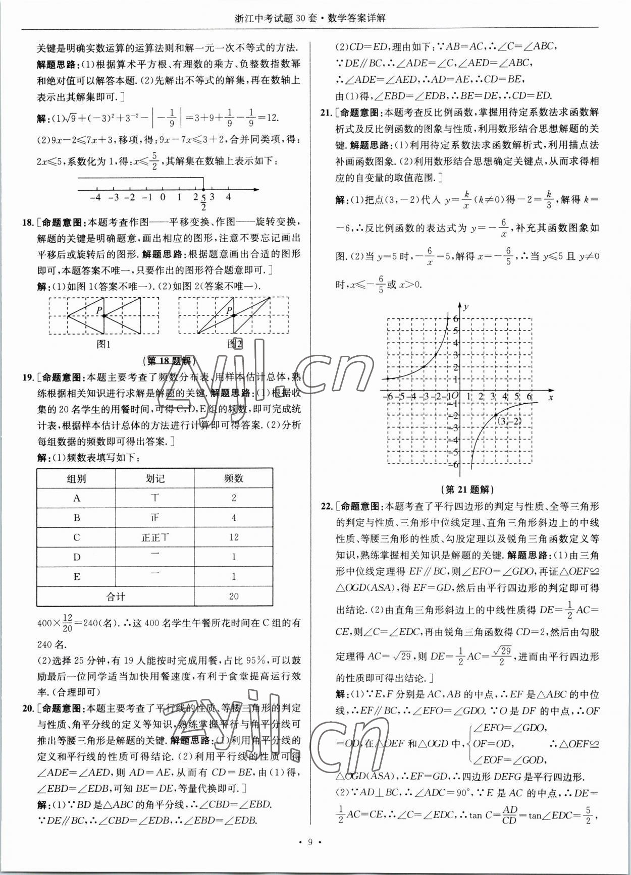 2023年浙江中考試題30套數(shù)學 參考答案第9頁