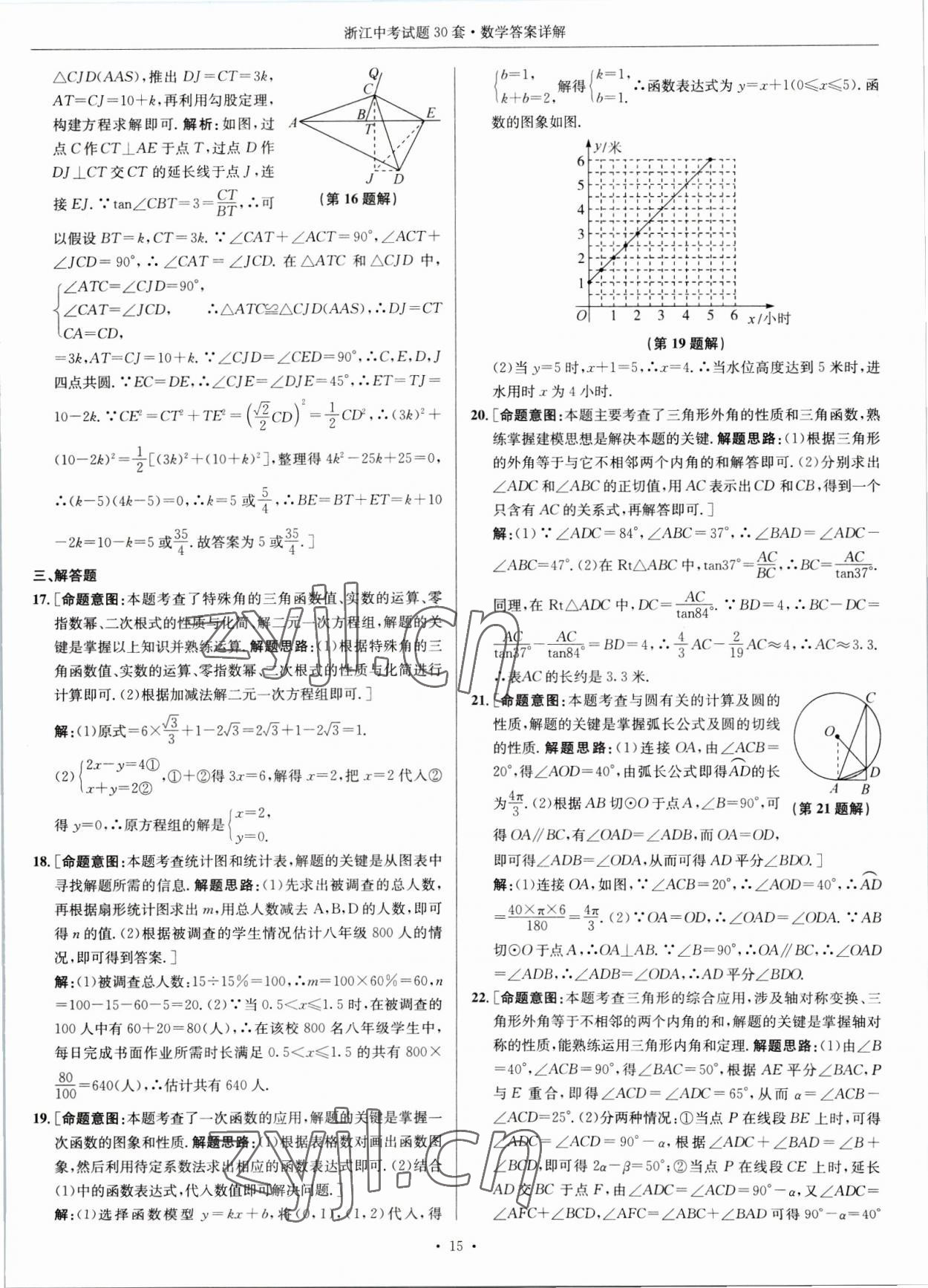 2023年浙江中考試題30套數(shù)學(xué) 參考答案第15頁