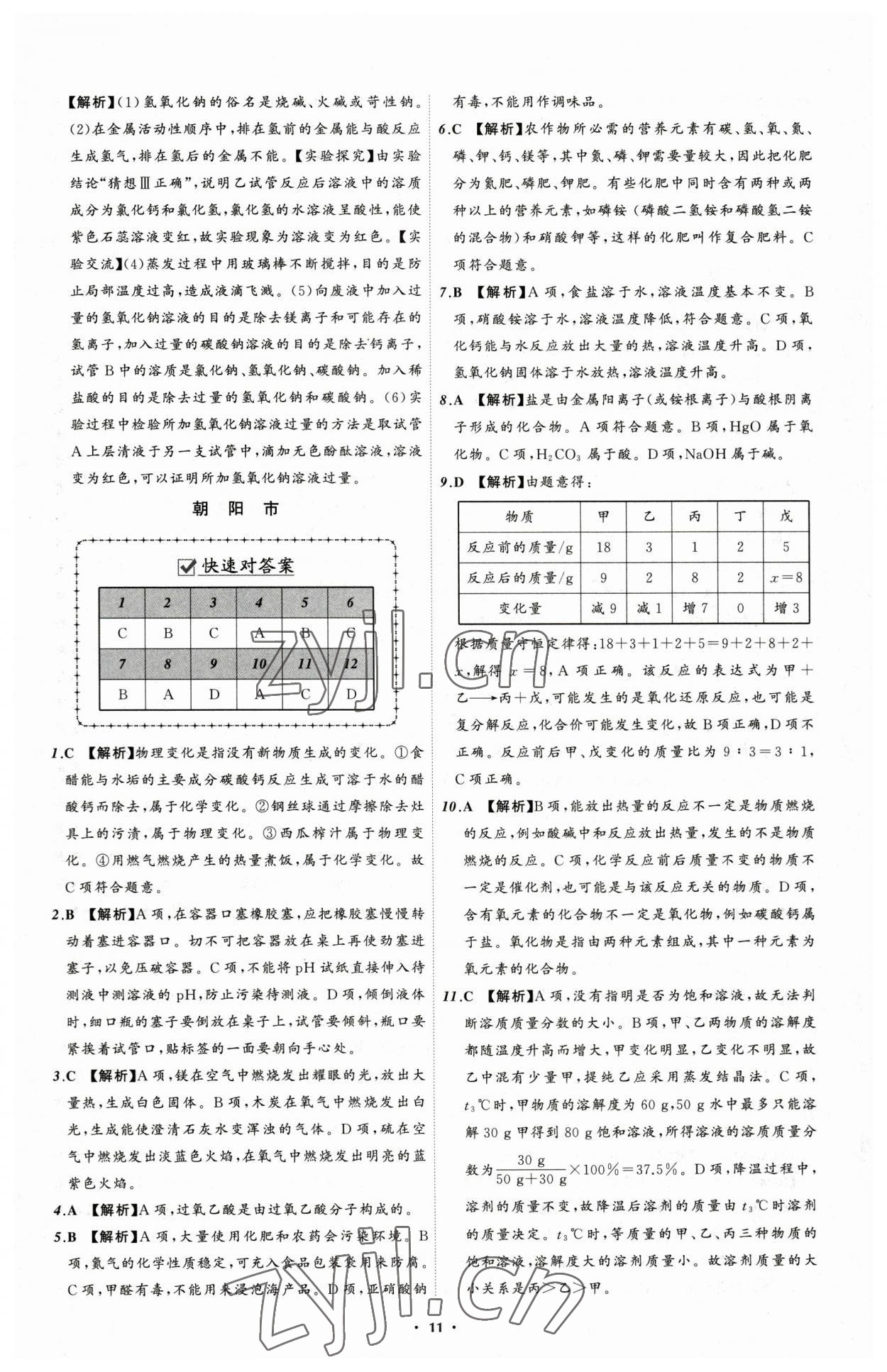 2023年中考必備化學(xué)遼寧專版 參考答案第11頁(yè)