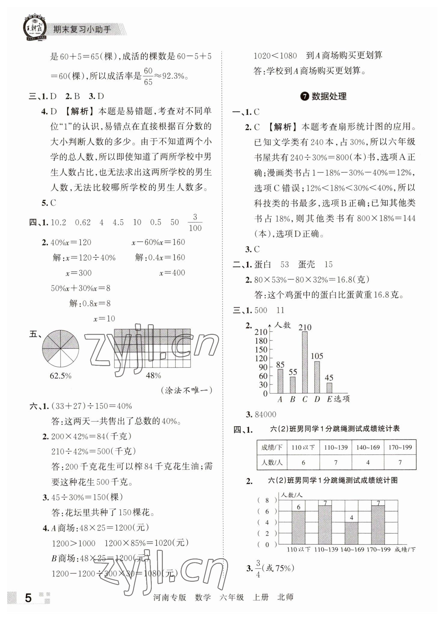 2022年王朝霞各地期末試卷精選六年級(jí)數(shù)學(xué)上冊(cè)北師大版河南專版 參考答案第5頁(yè)