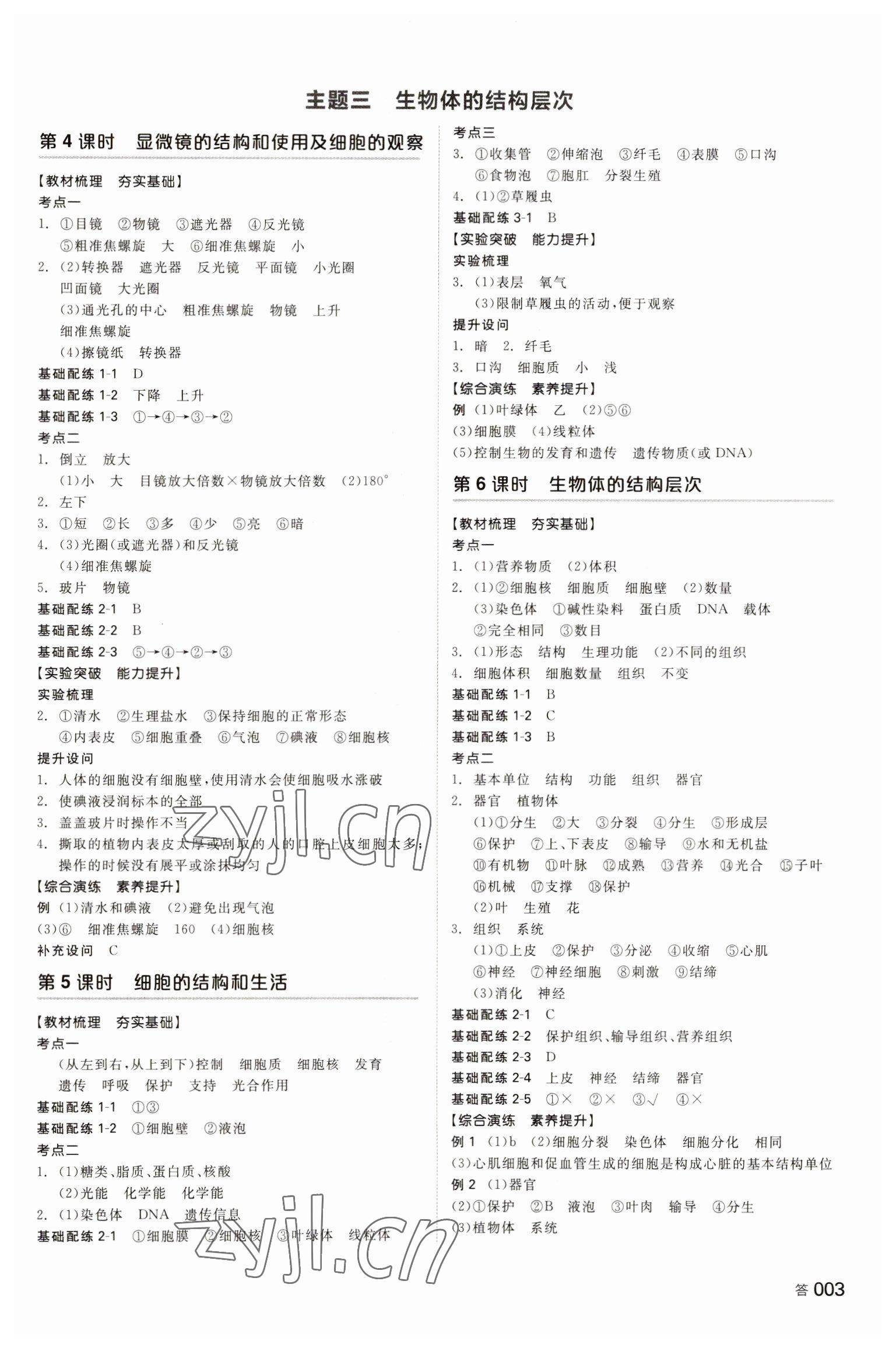 2023年全品中考復(fù)習(xí)方案生物湖南專版 參考答案第2頁