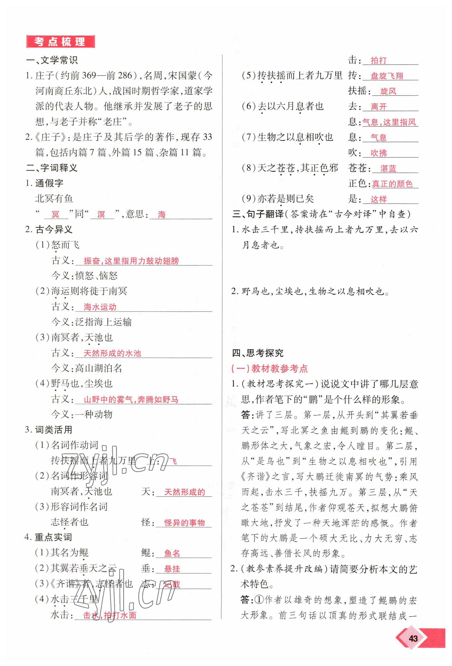 2023年新思路鄭州大學(xué)出版社語文河南專版 參考答案第43頁