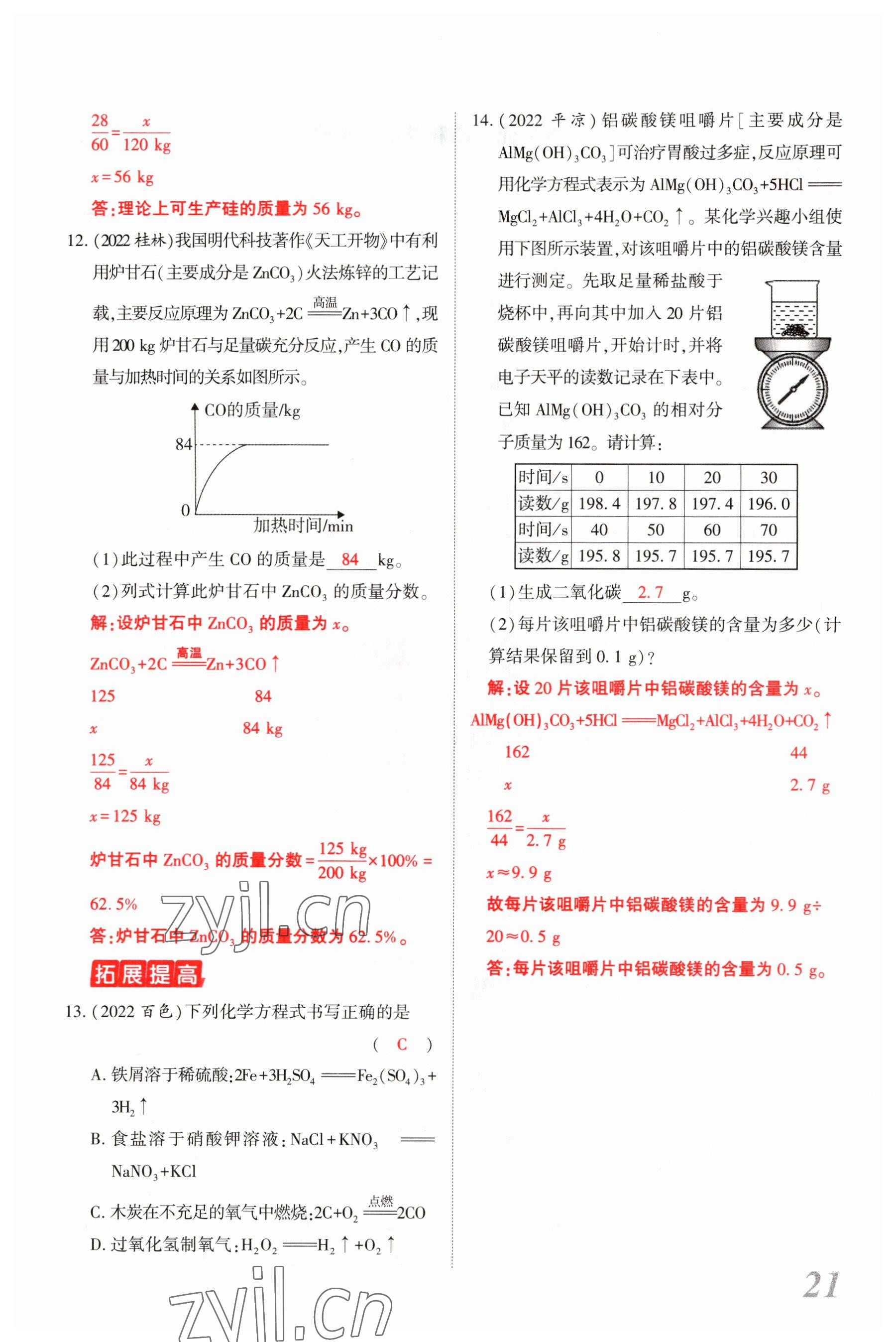 2023年新思路鄭州大學出版社化學河南專版 參考答案第20頁