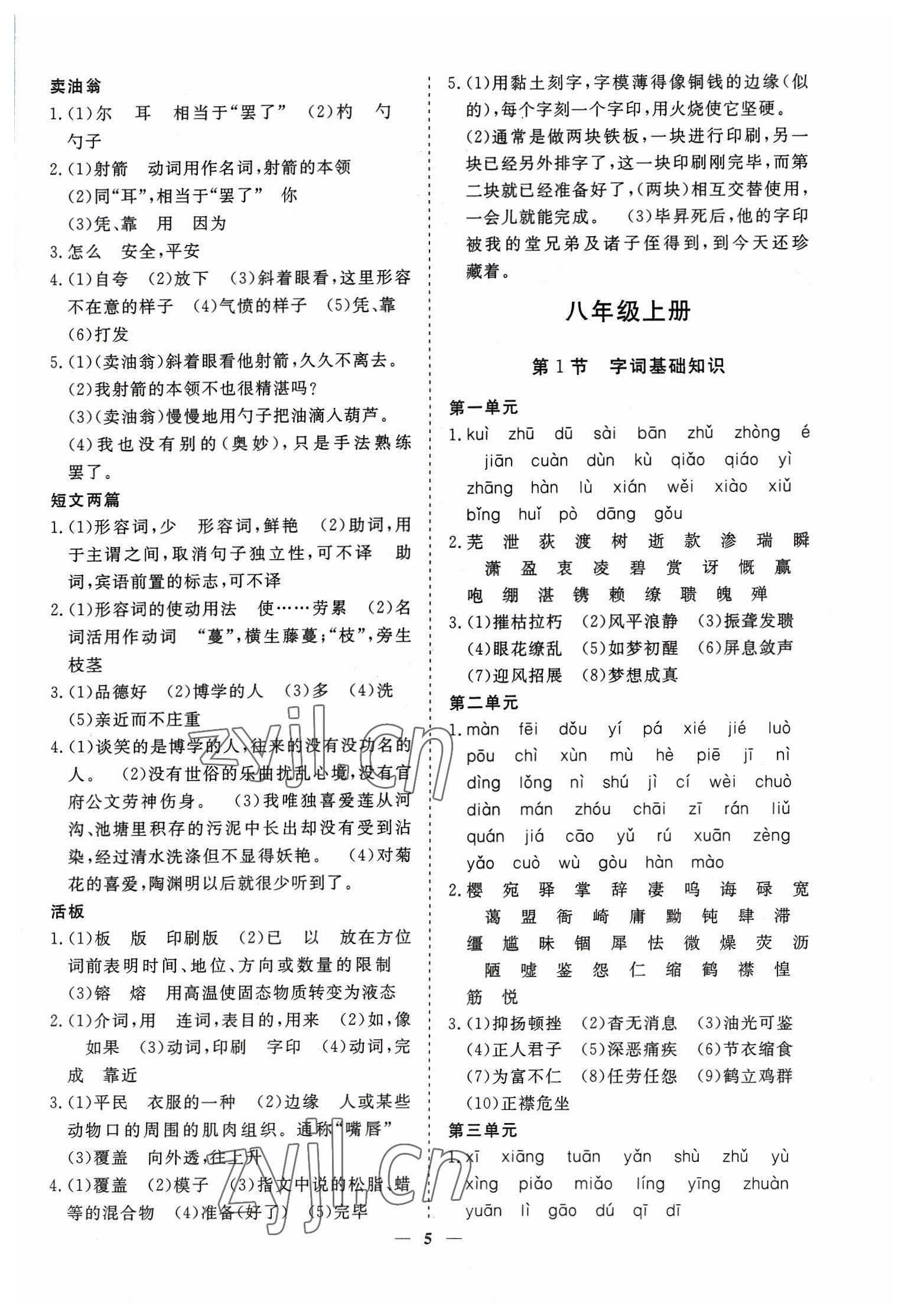 2023年致勝中考初中總復(fù)習(xí)指導(dǎo)用書語文 參考答案第5頁