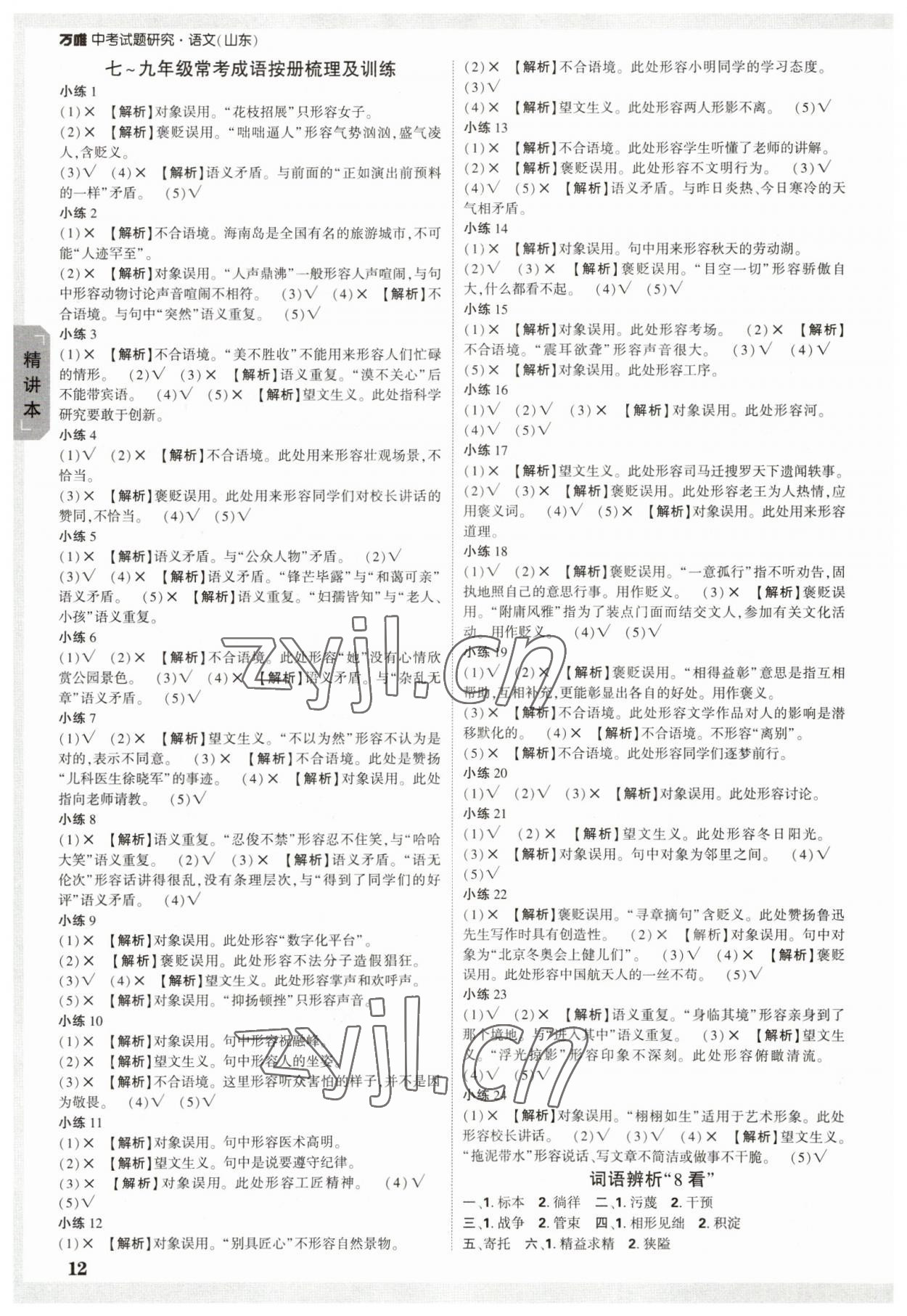 2023年萬唯中考試題研究語文山東專用 參考答案第11頁