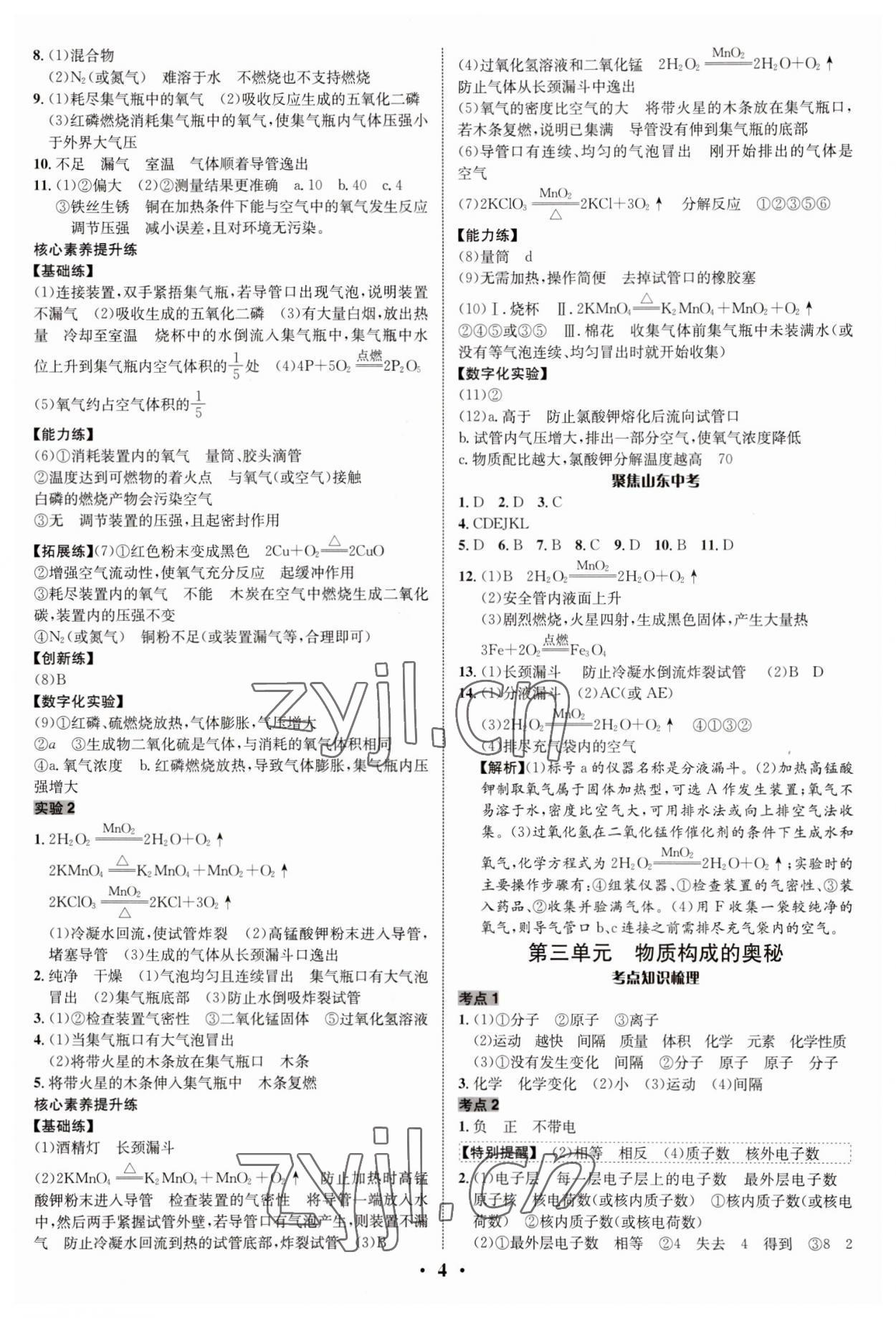 2023年中考对策化学临沂专版&nbsp;参考答案第4页