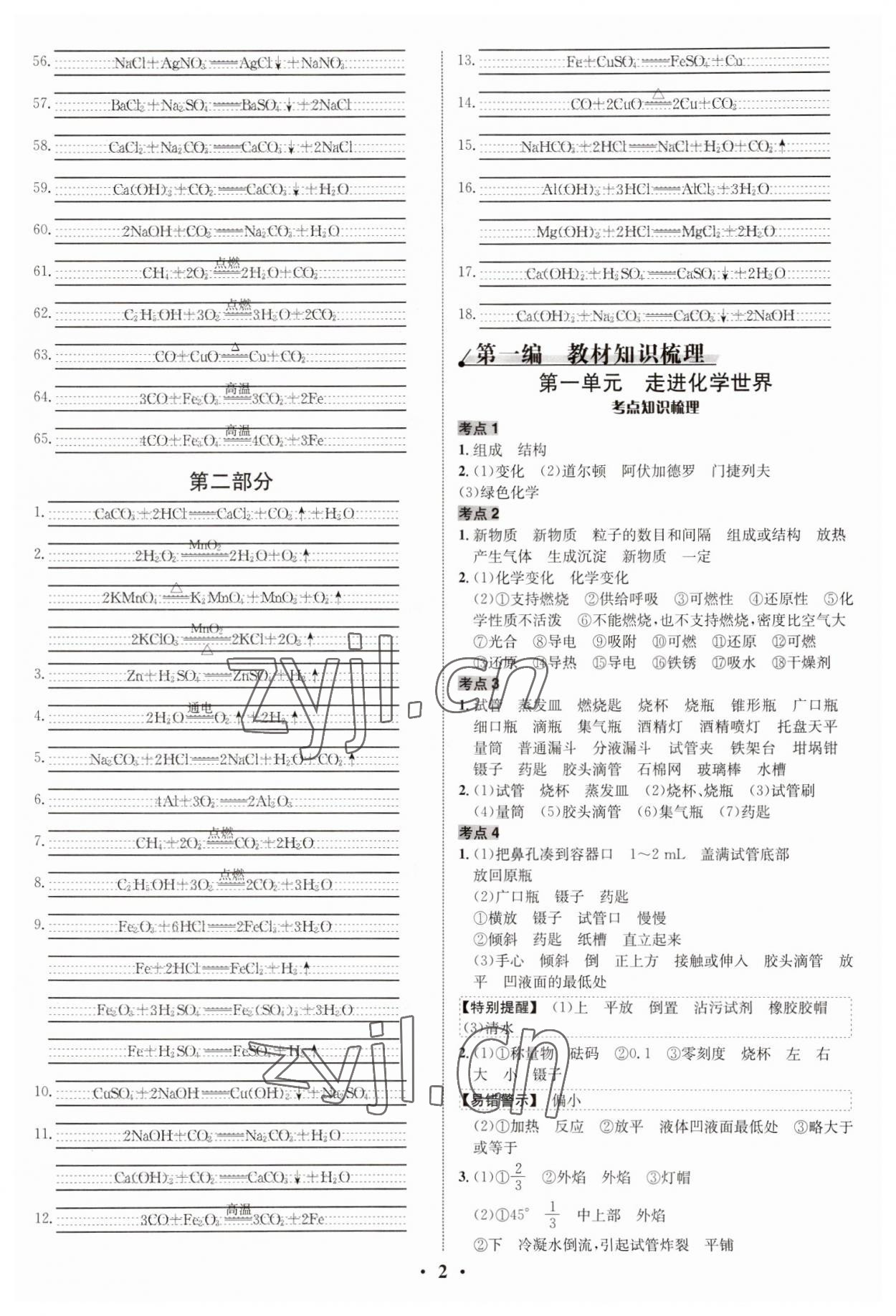 2023年中考对策化学临沂专版 参考答案第2页
