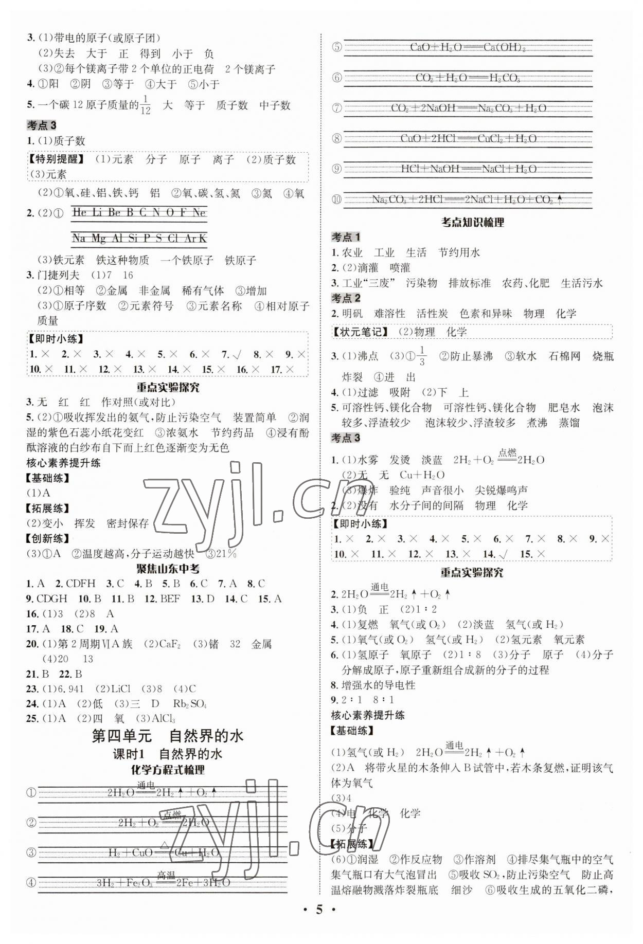 2023年中考对策化学临沂专版&nbsp;参考答案第5页