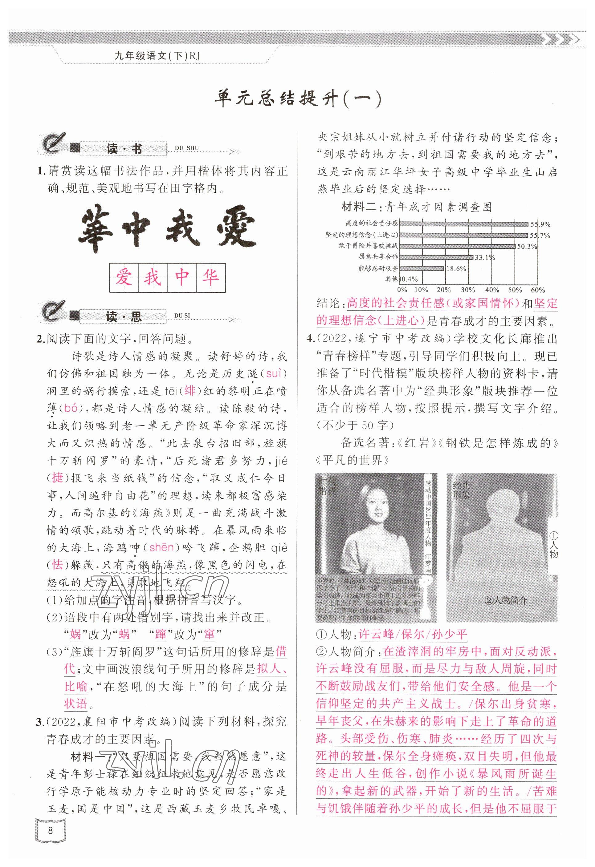 2023年原創(chuàng)新課堂九年級(jí)語(yǔ)文下冊(cè)人教版山西專(zhuān)版 參考答案第8頁(yè)