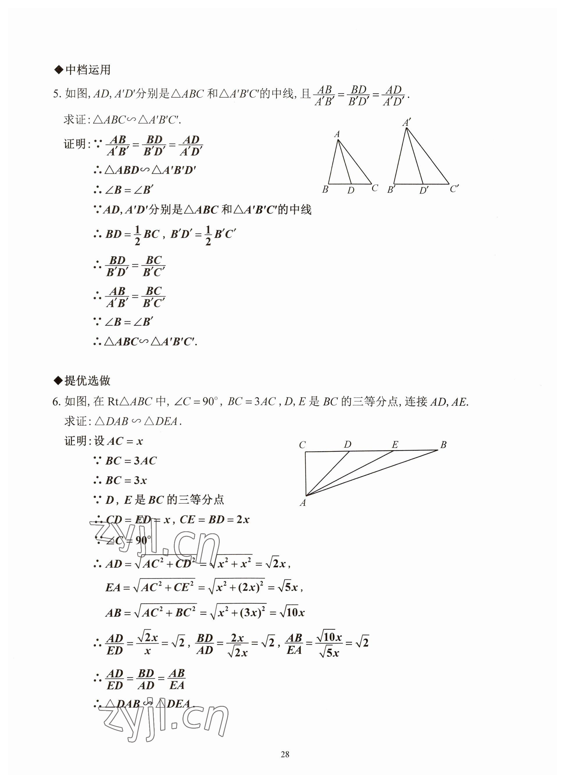 2023年活页练习西安出版社九年级数学下册人教版 参考答案第28页