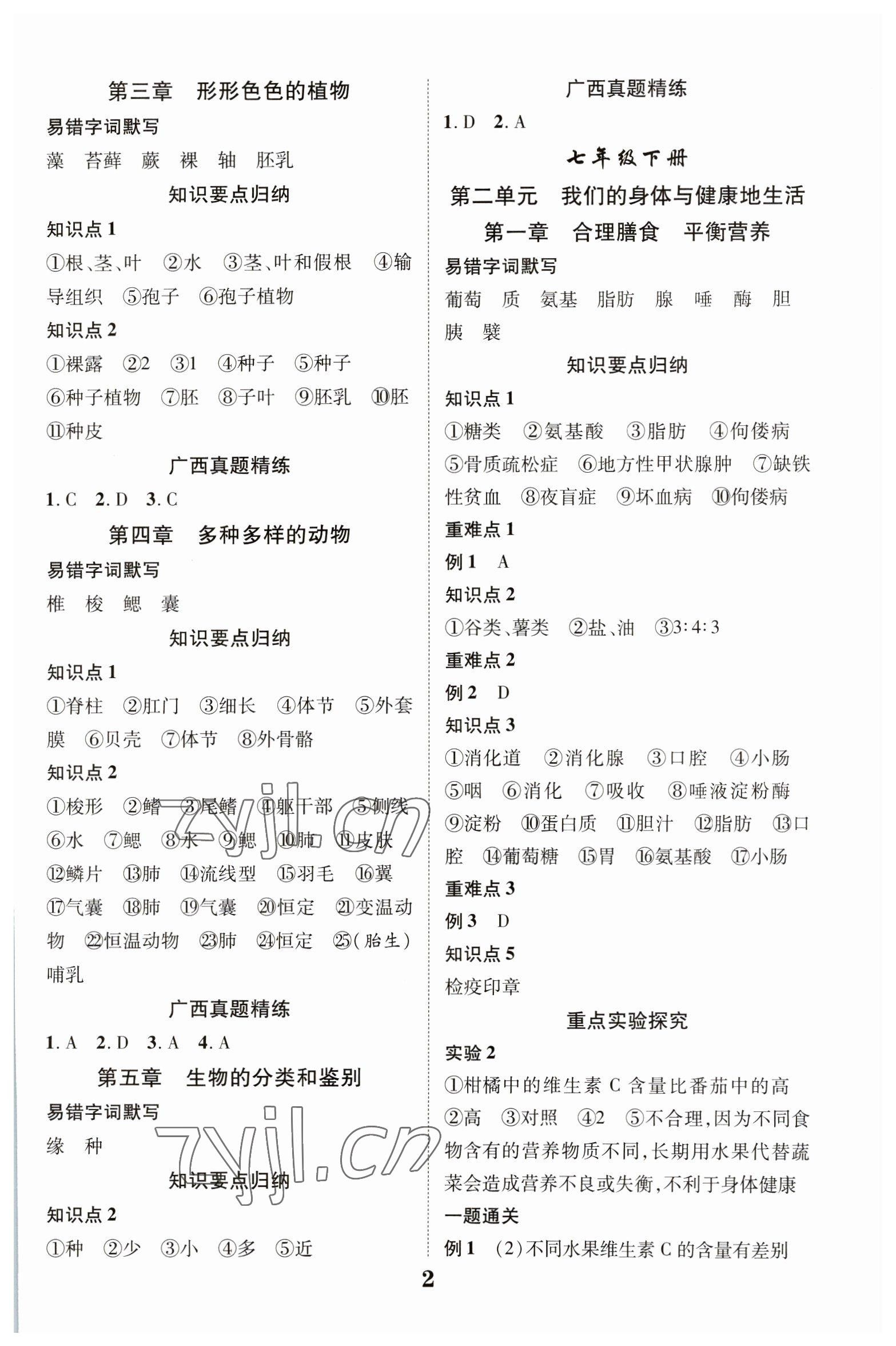 2023年优化指导生物苏教版广西专版 参考答案第2页